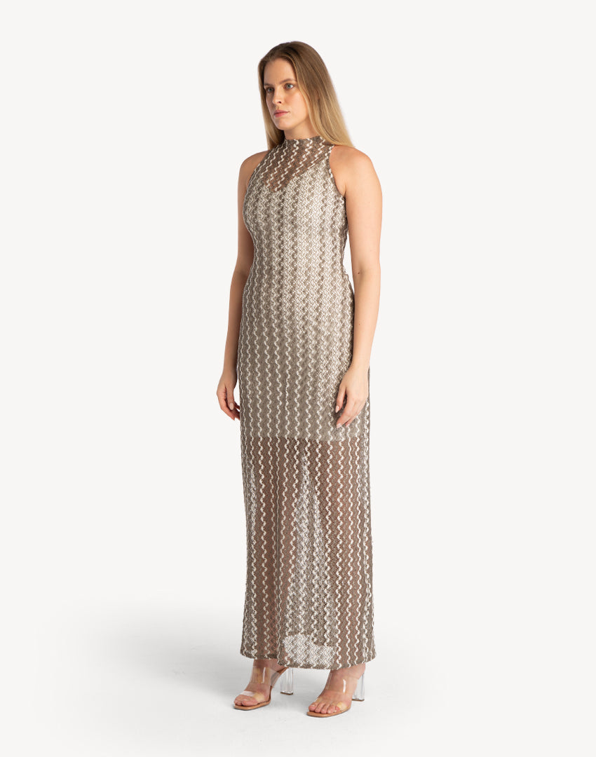 Yvy Sleeveless High Neck Maxi Dress
