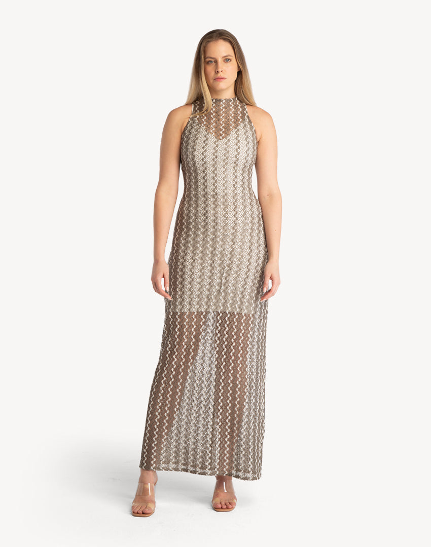 Yvy Sleeveless High Neck Maxi Dress