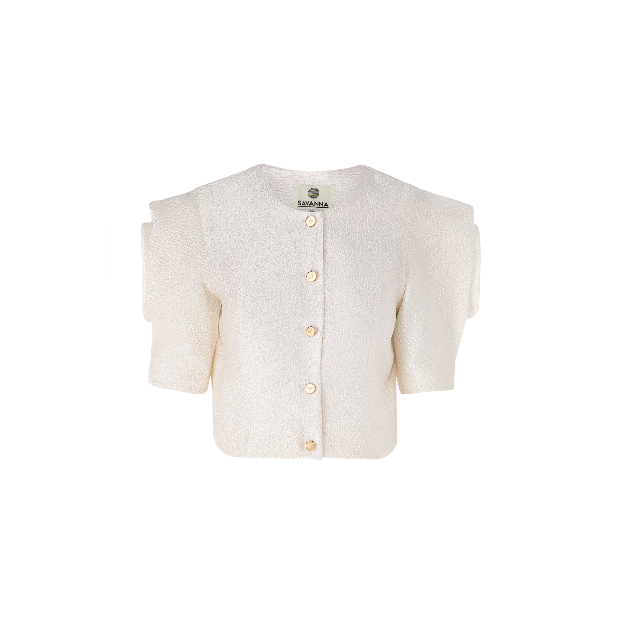 Silk Brocade Floral Draped Sleeve Blouse