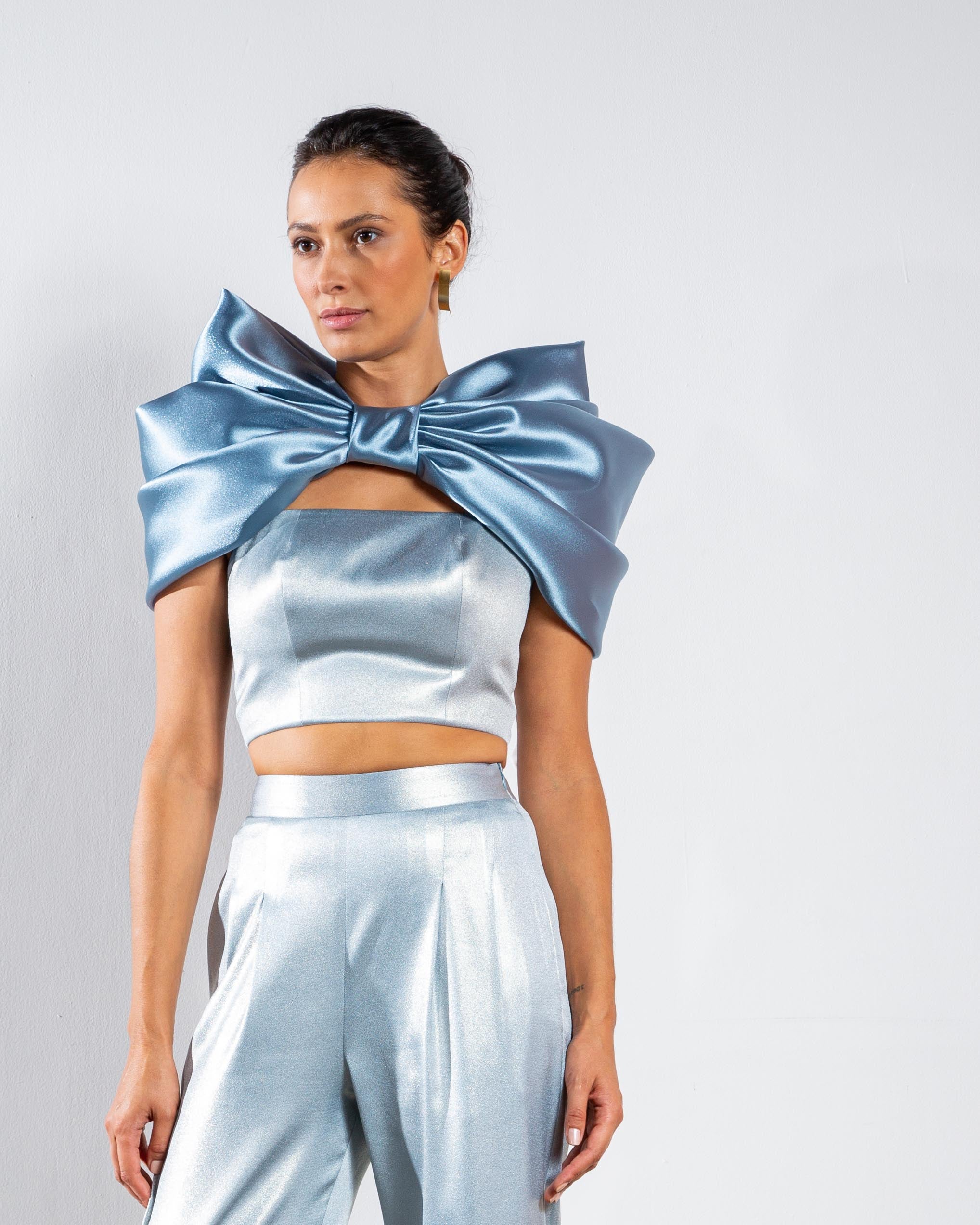 Margot Oversized Bow Collar - Blue