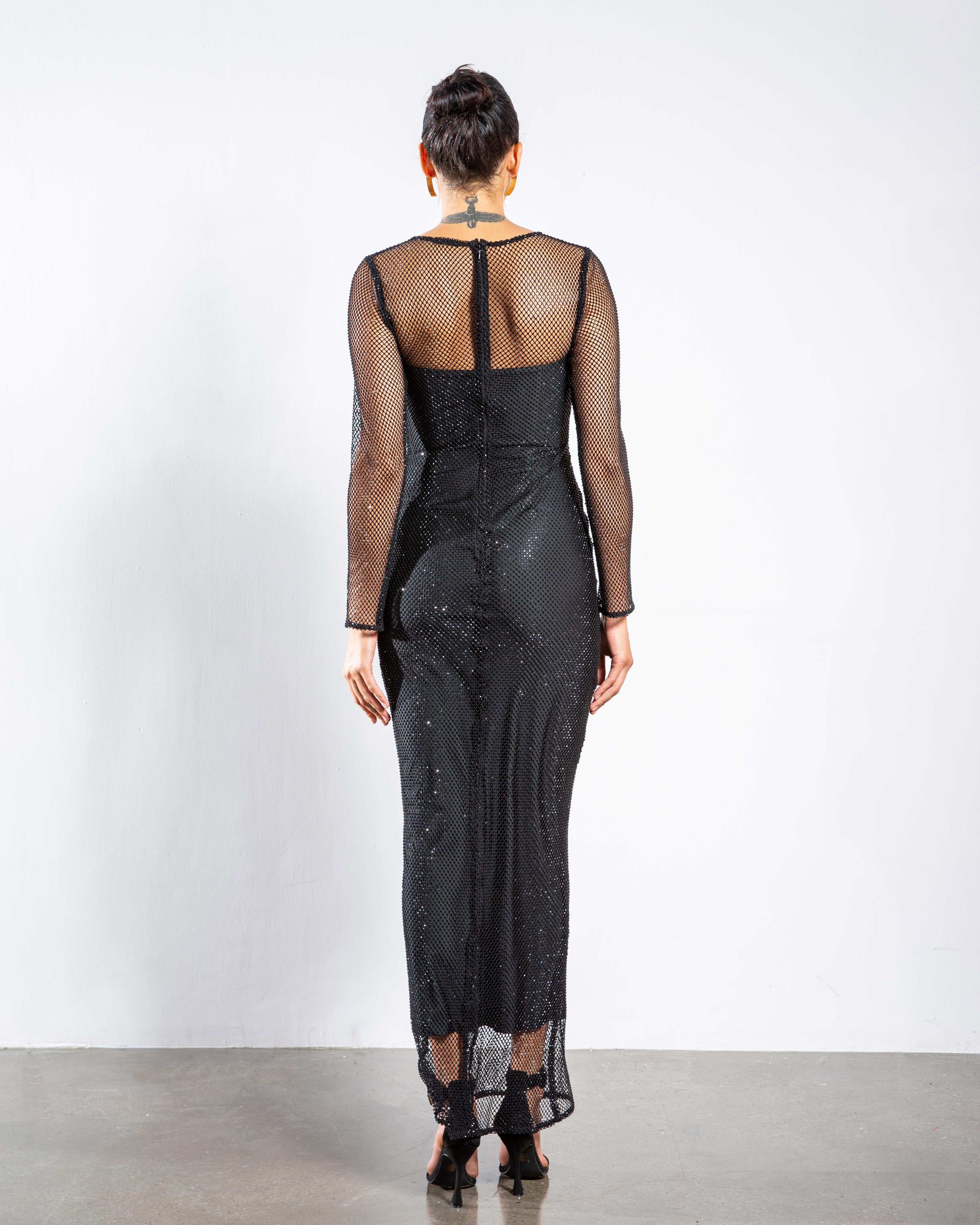 Crystal Embellished Long Sleeved Maxi Dress