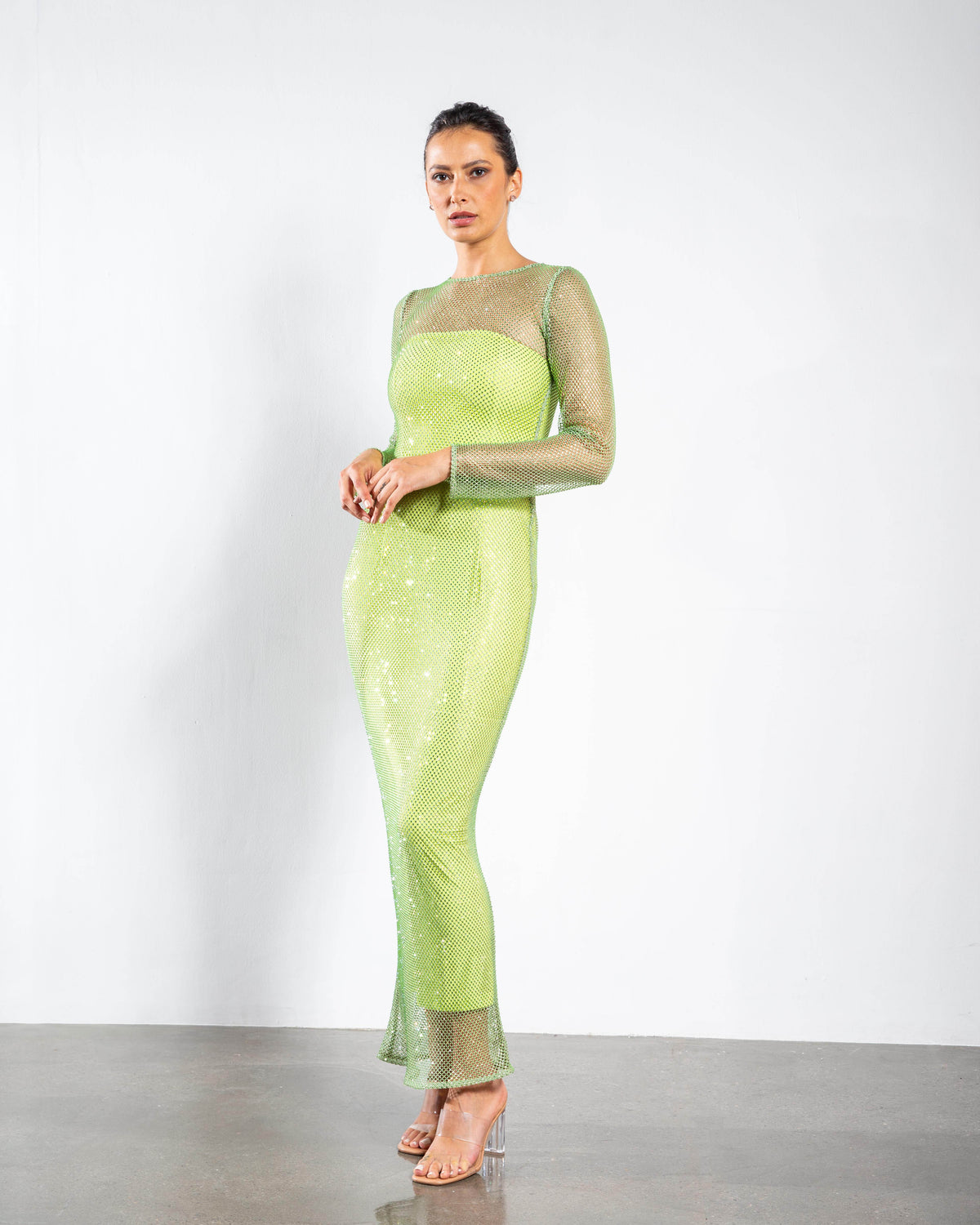 Crystal Embellished Long Sleeved Maxi Dress