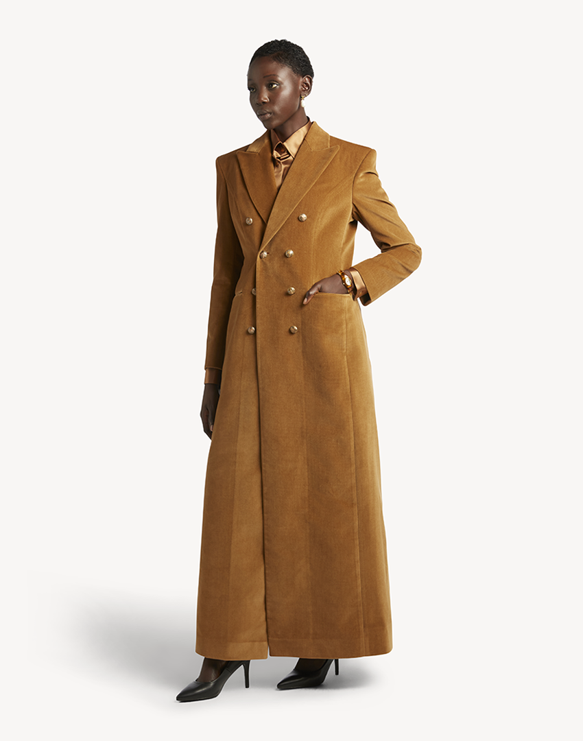 Velvet Double-Breasted Maxi Coat