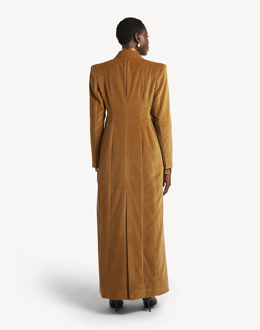 Velvet Double-Breasted Maxi Coat