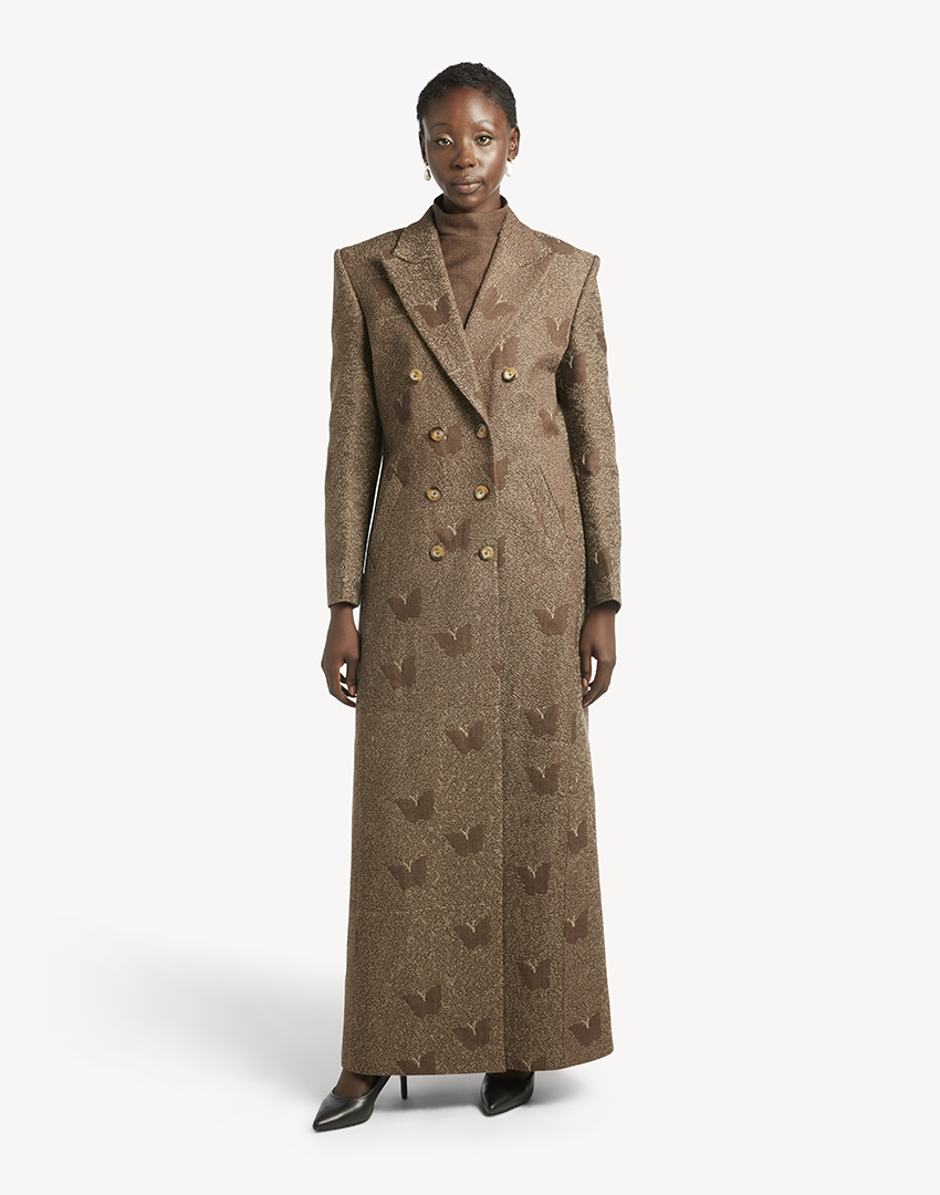 Butterfly Embroidered Maxi Coat