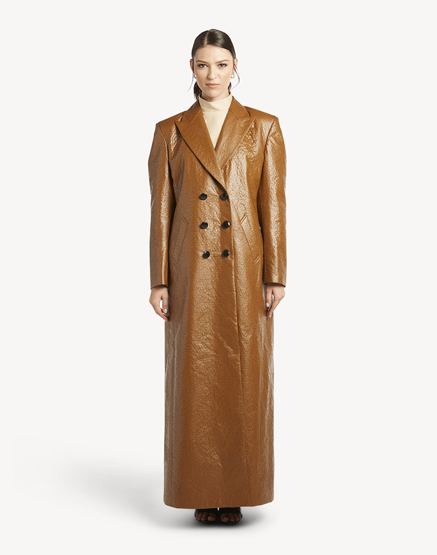 Faux Leather Long Sleeve Coat