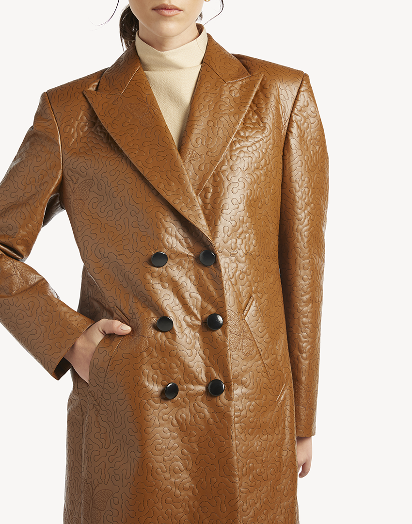 Faux Leather Long Sleeve Coat
