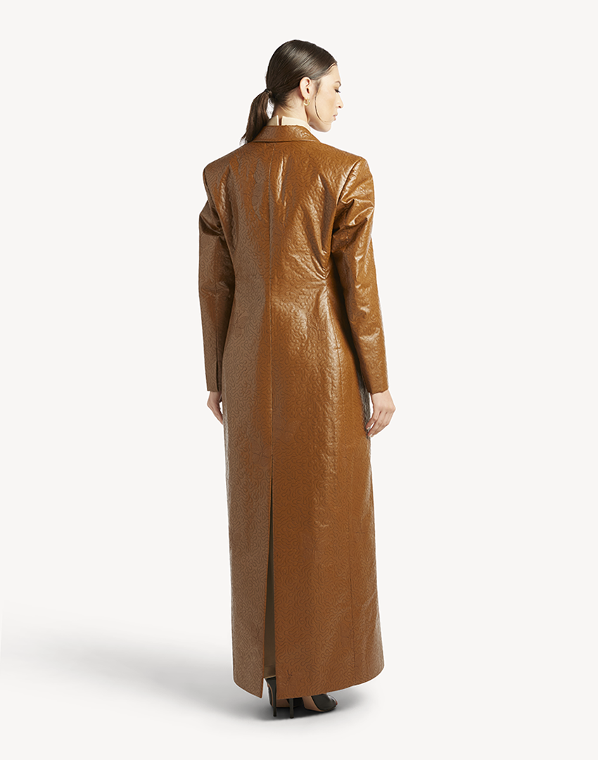 Faux Leather Long Sleeve Coat