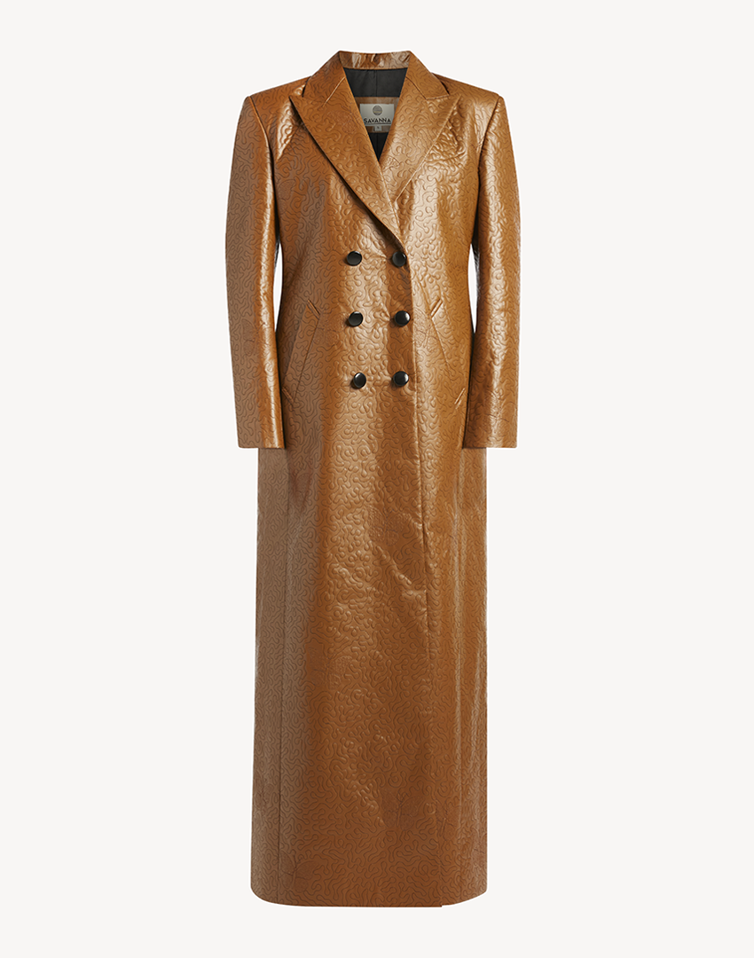 Faux Leather Long Sleeve Coat