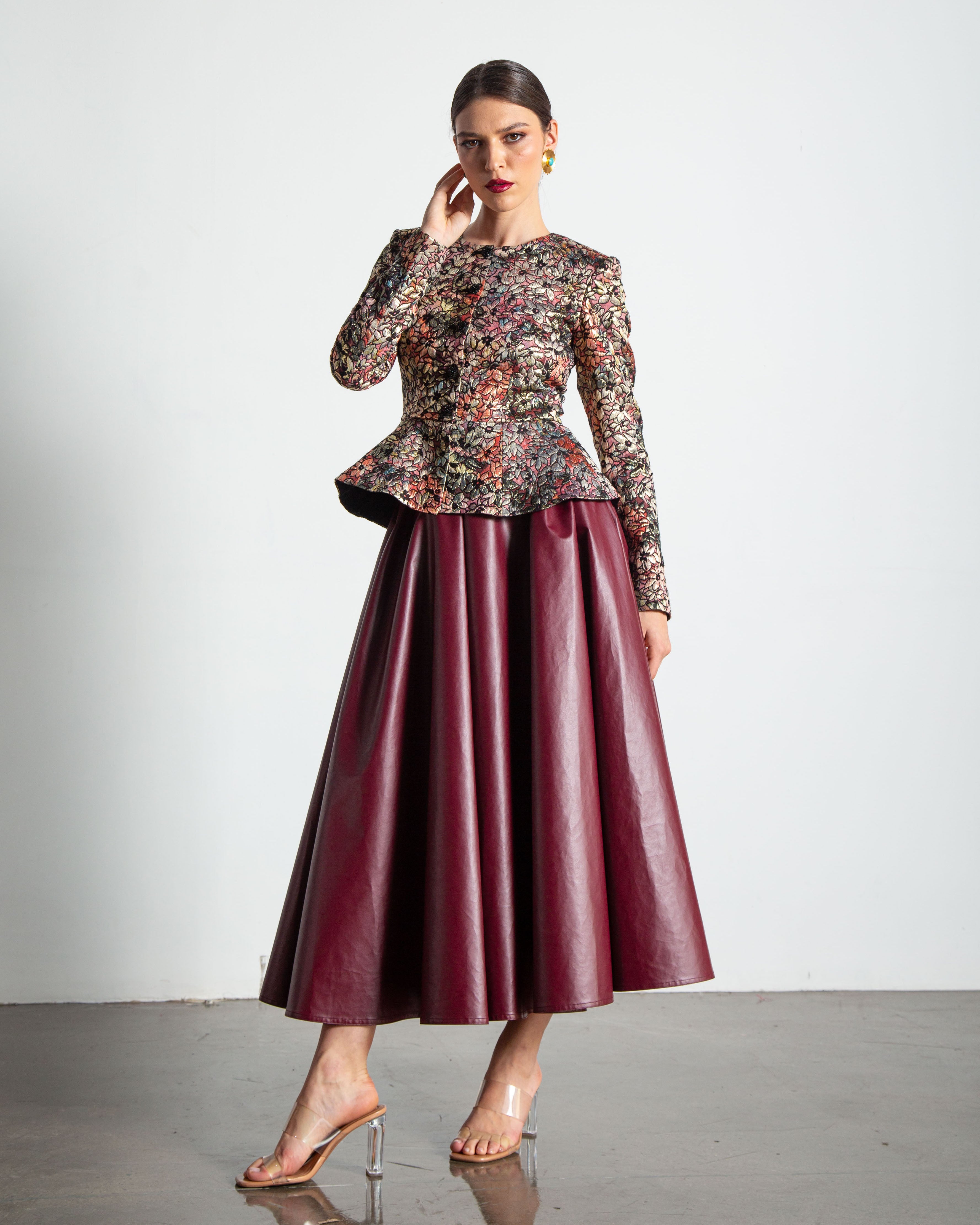 Metallic Desert Rose Peplum Jacket