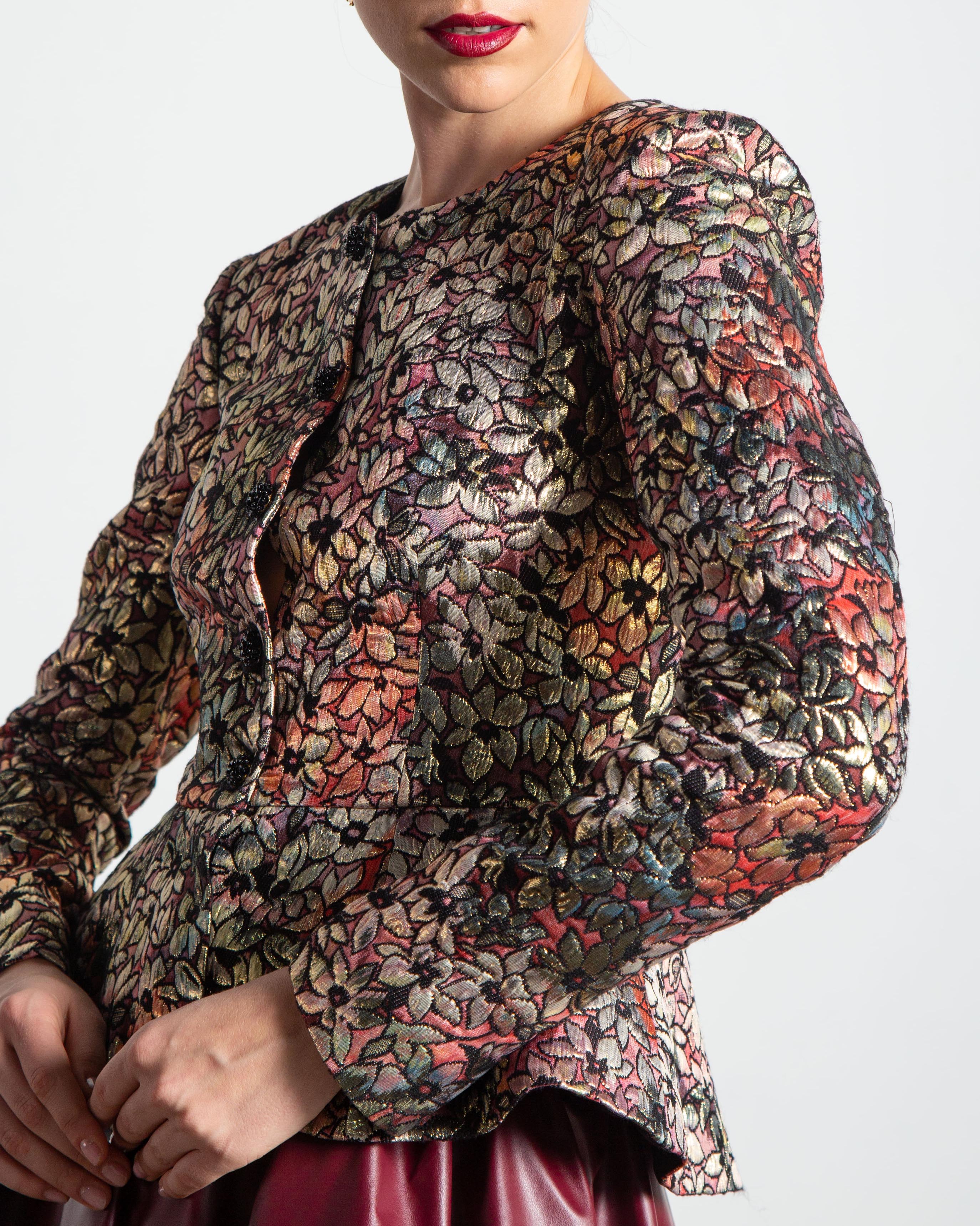 Metallic Desert Rose Peplum Jacket