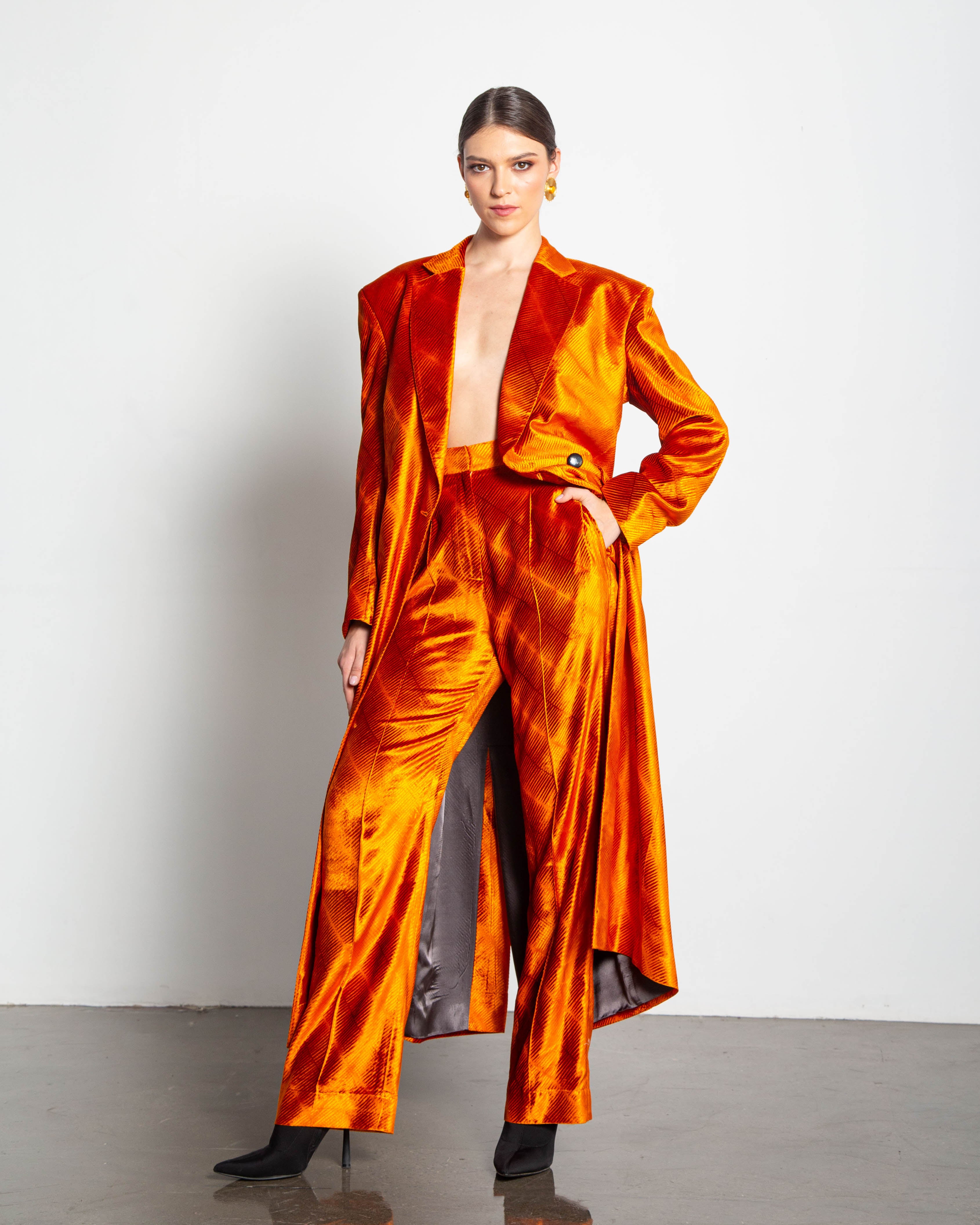 Ribbed Velvet High Waisted Trousers