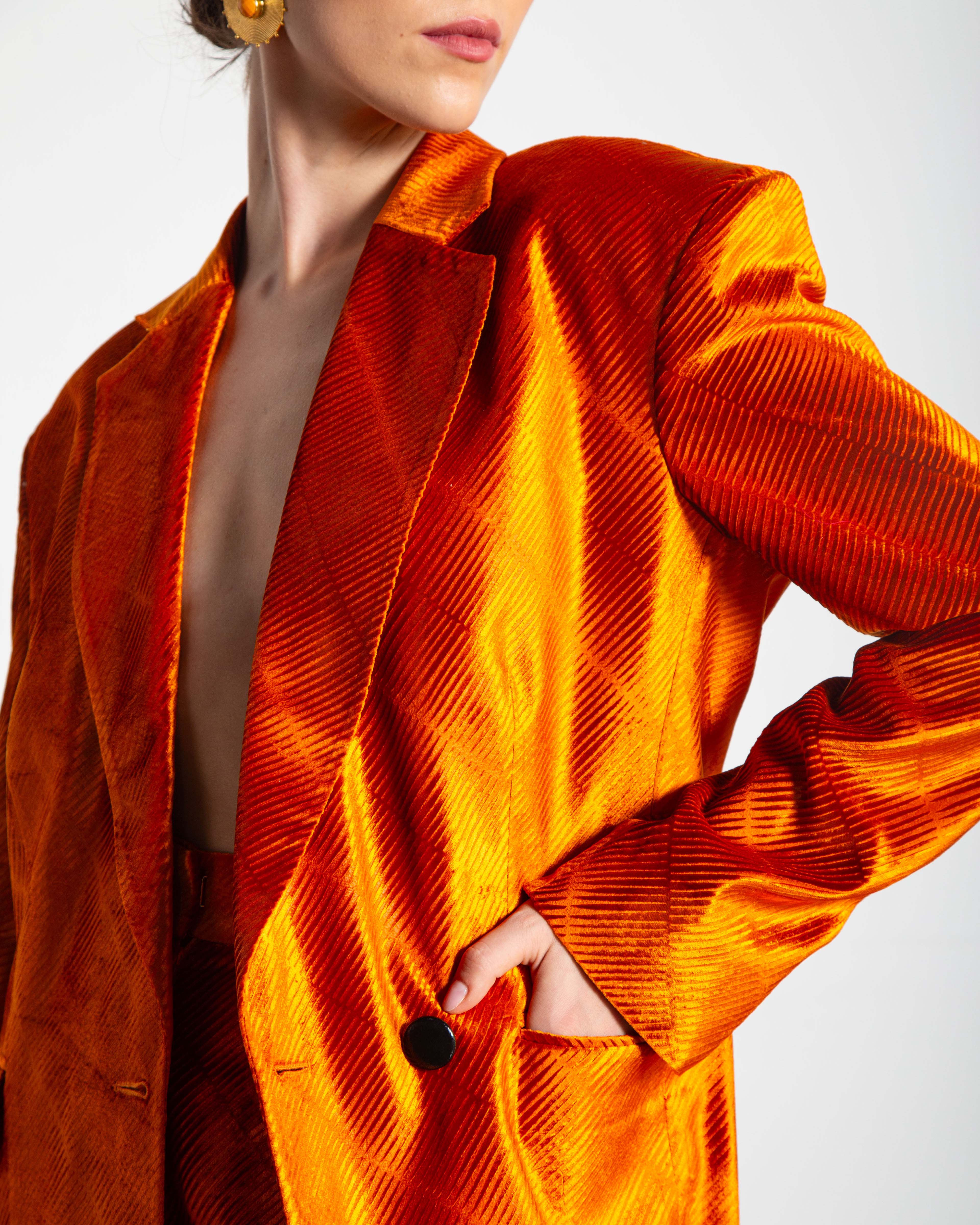 Ribbed Velvet Long Jacket