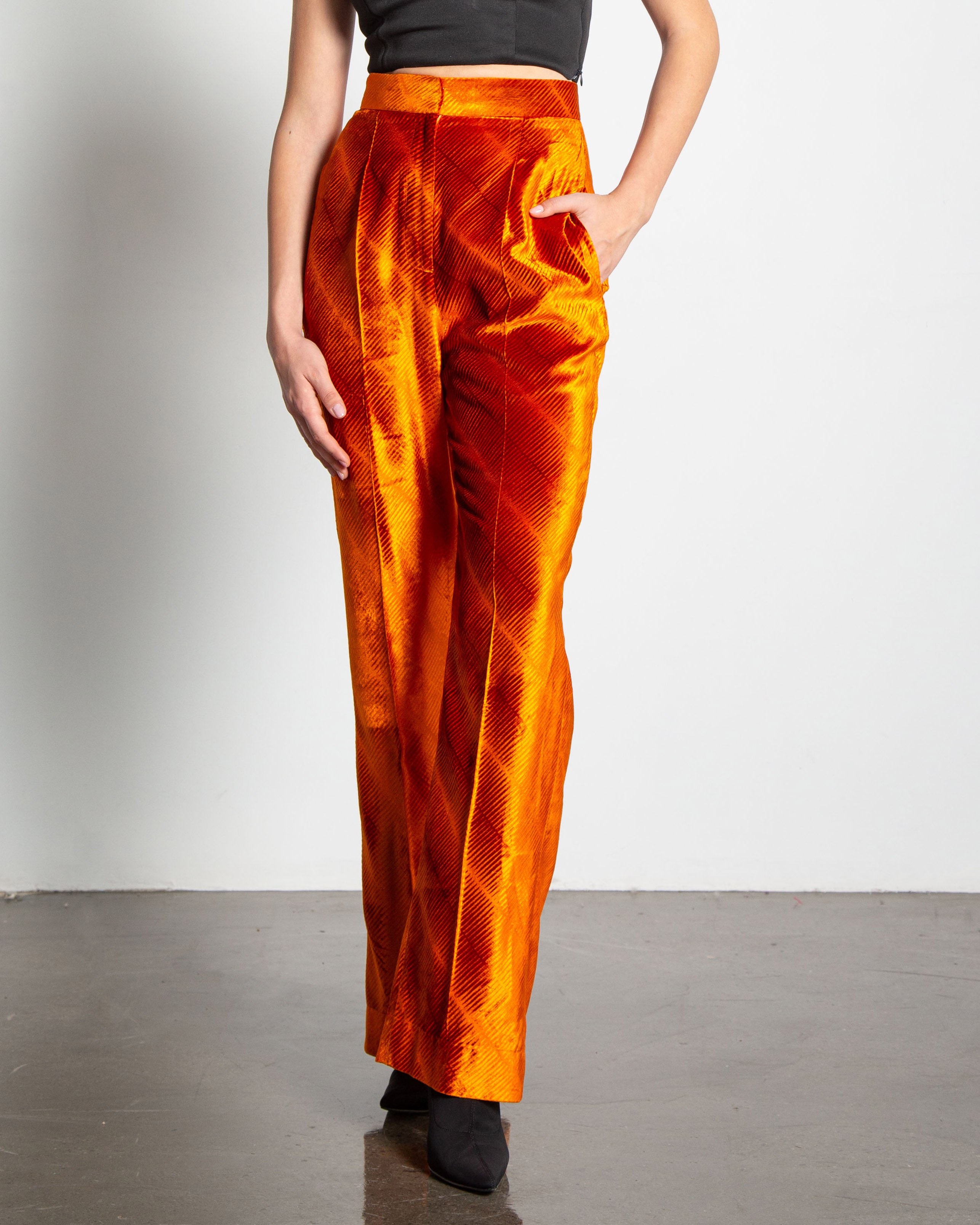 Ribbed Velvet High Waisted Trousers