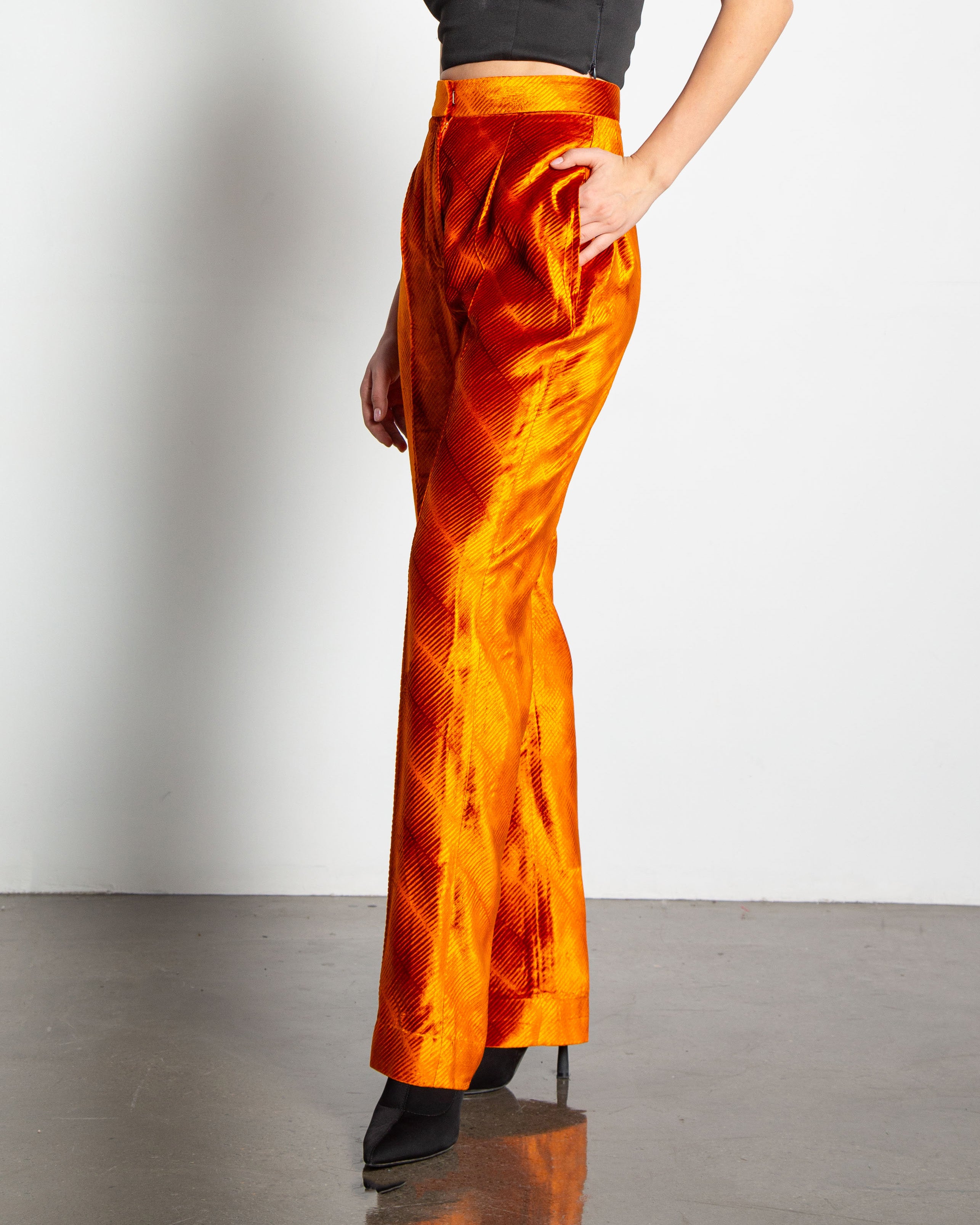 Ribbed Velvet High Waisted Trousers