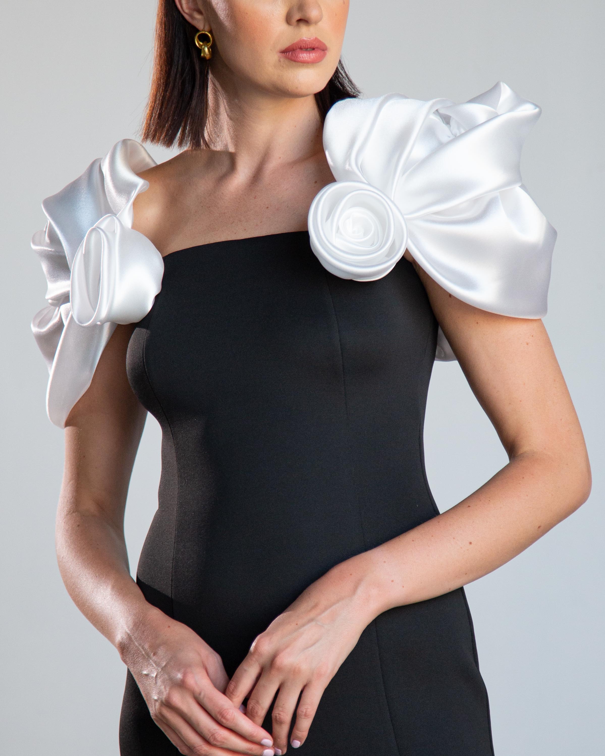 Rose Sleeve Panel Maxi Dress - Black