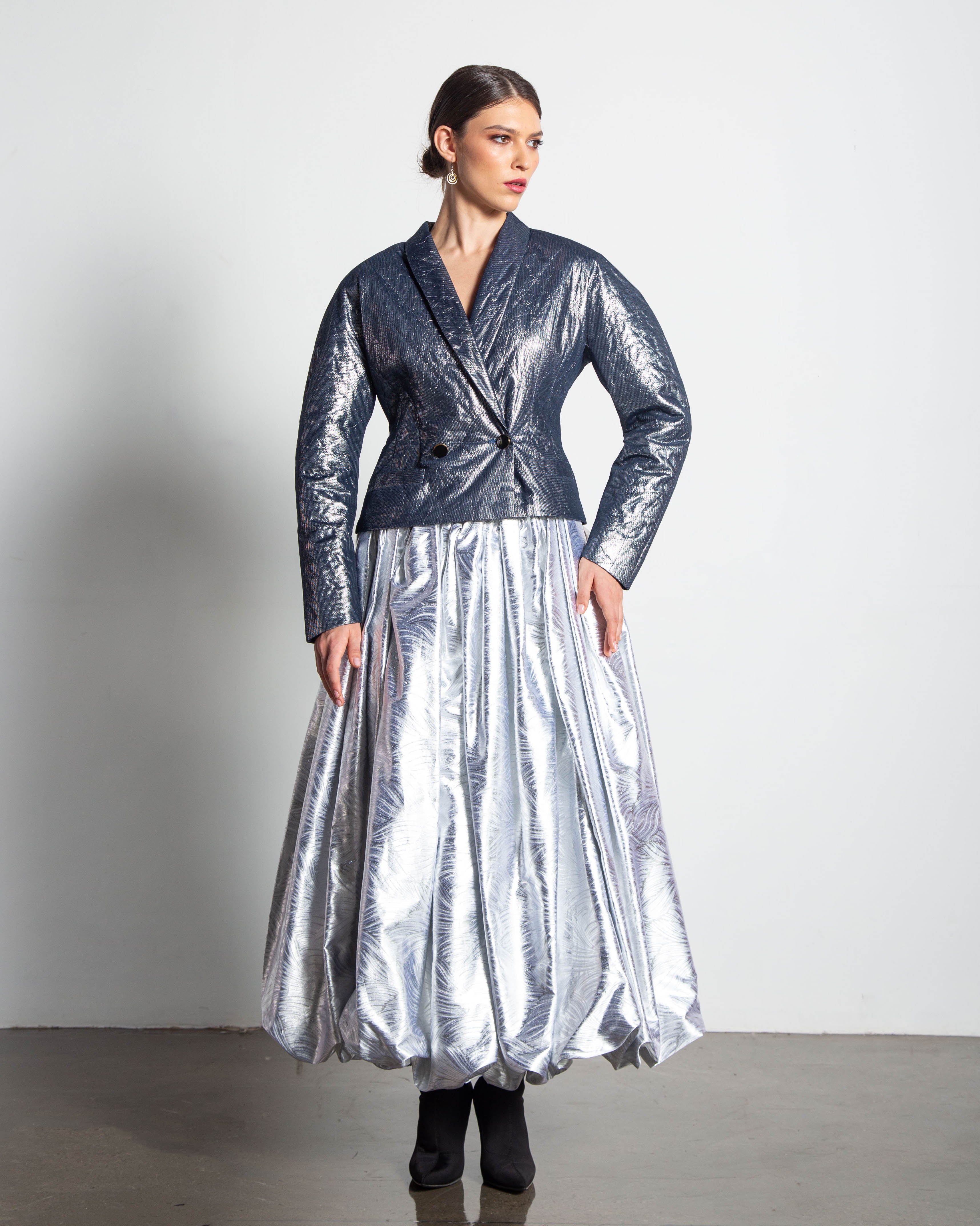 Metallic Bouffant Midi Skirt