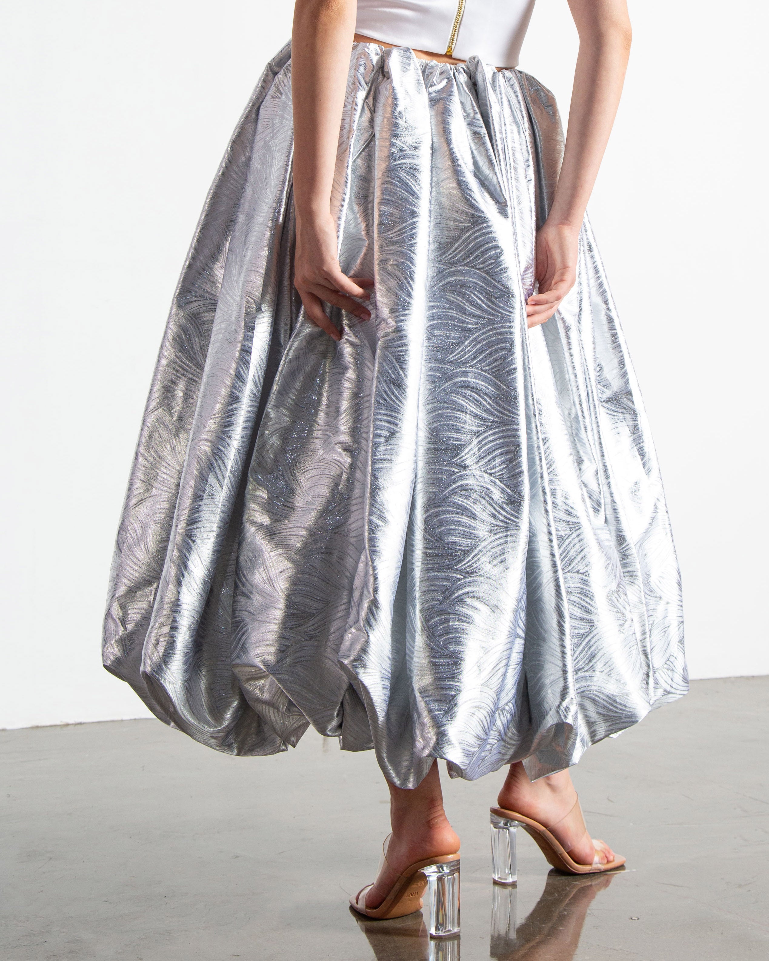Metallic Bouffant Midi Skirt