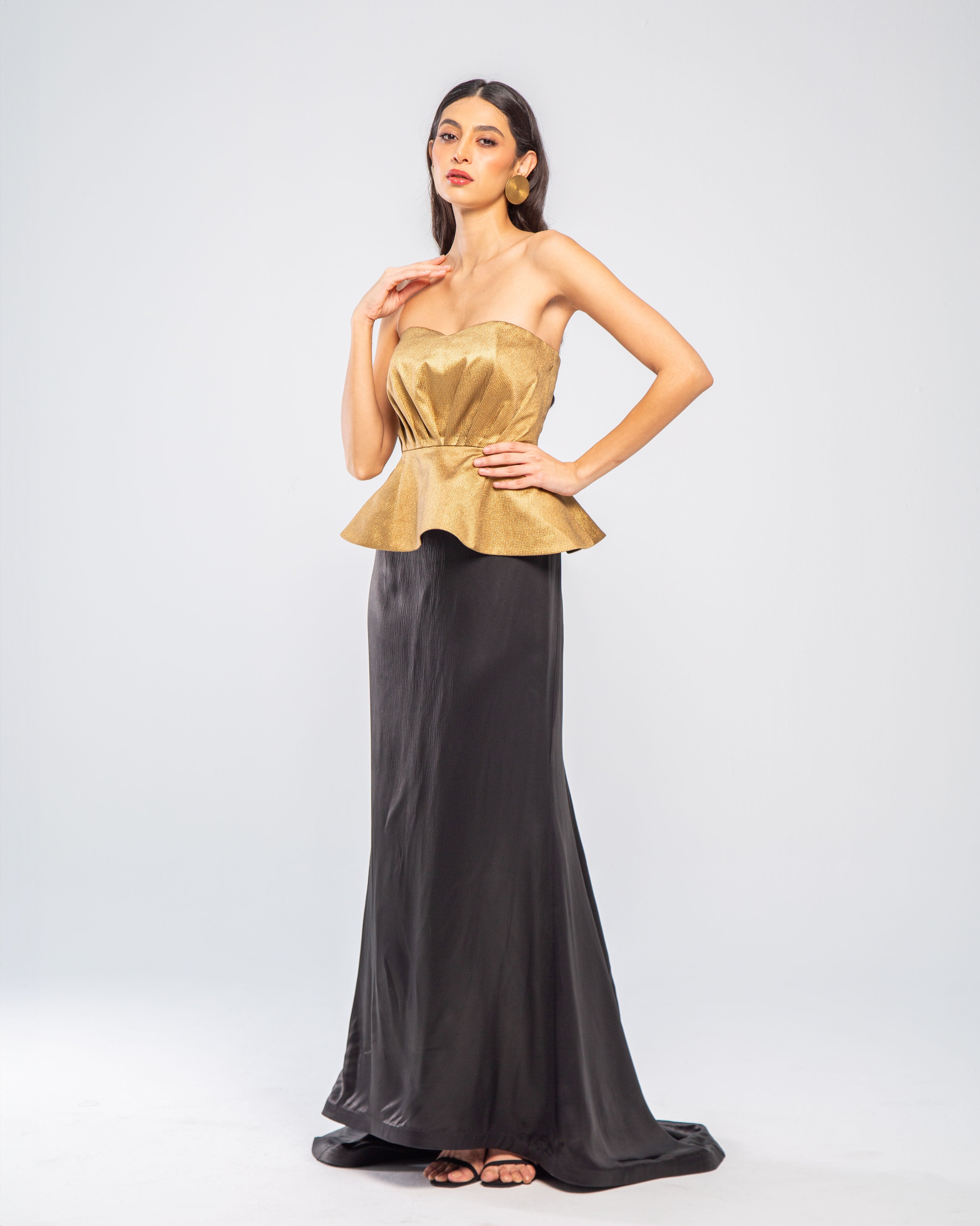 Metallic Sweetheart Peplum Gown