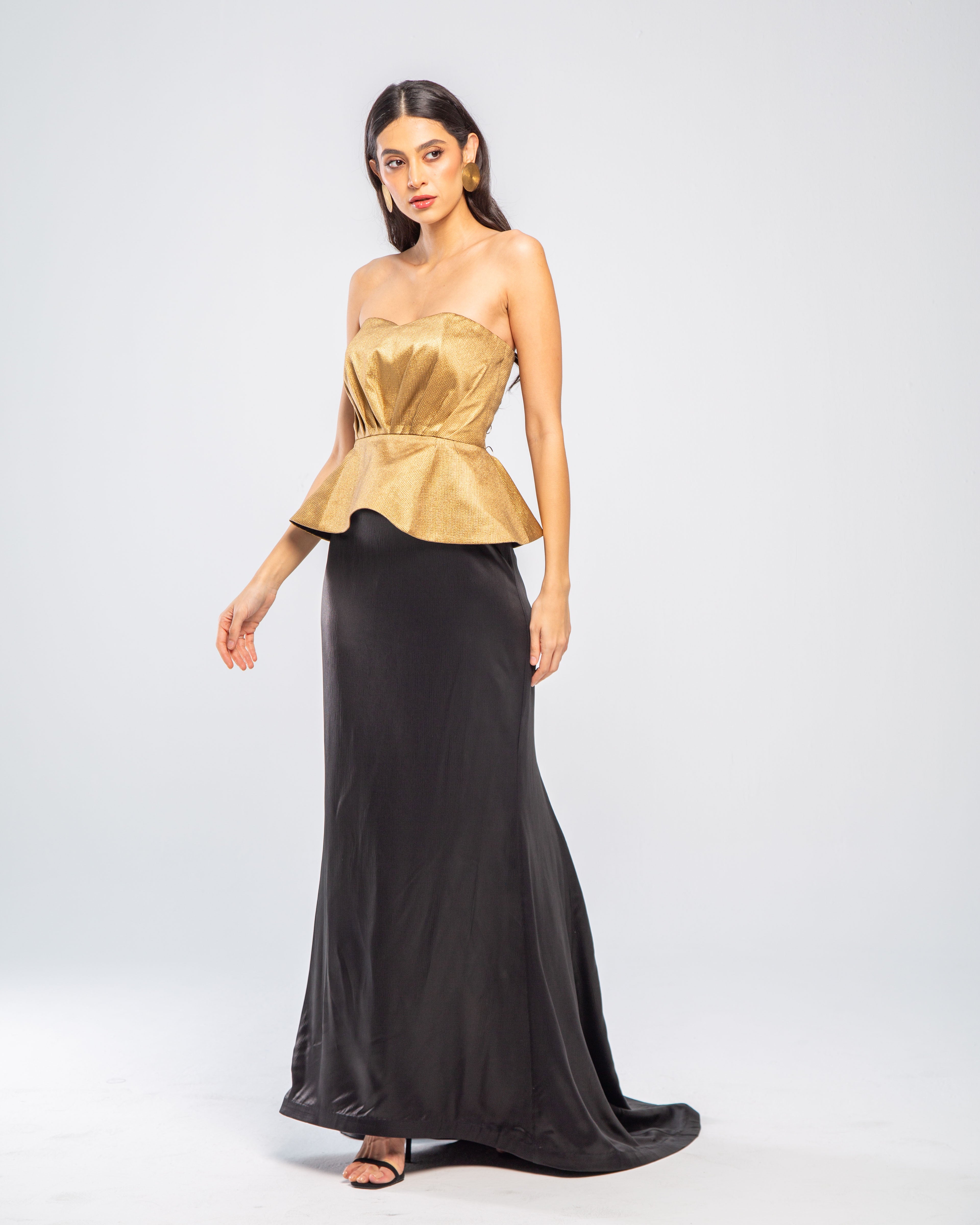 Metallic Sweetheart Peplum Gown