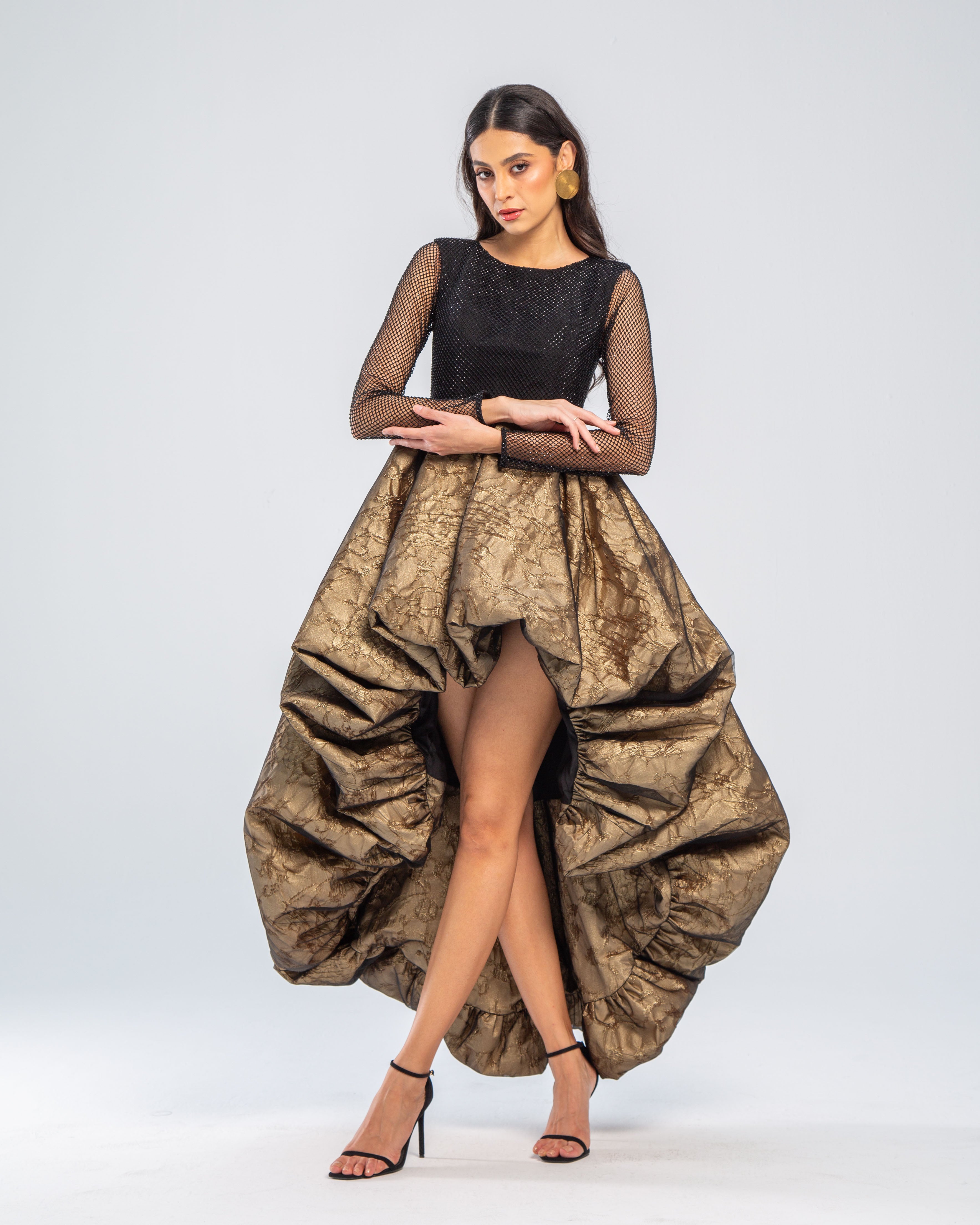 Bouffant Crystal Embellished High Low Dress