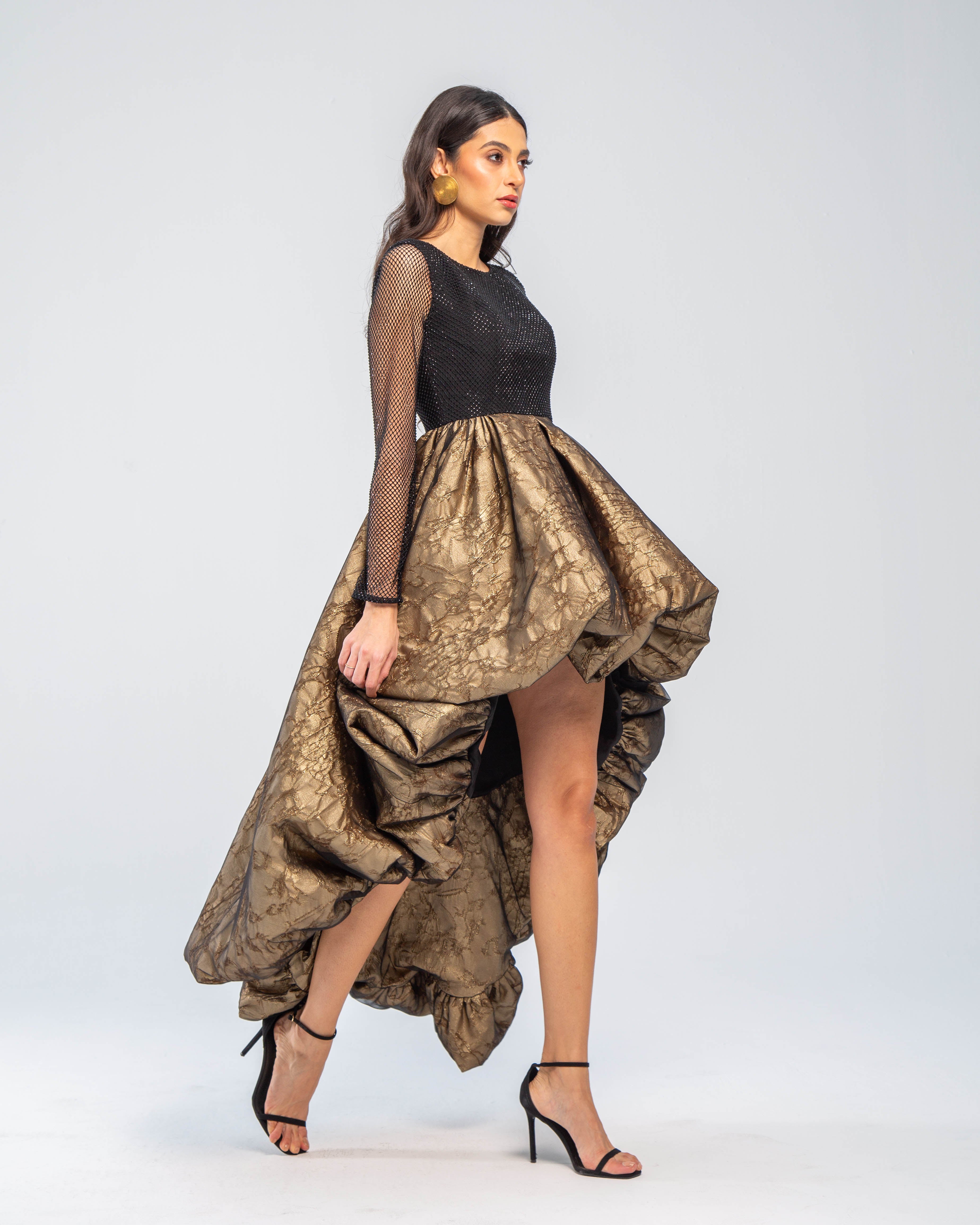 Bouffant Crystal Embellished High Low Dress