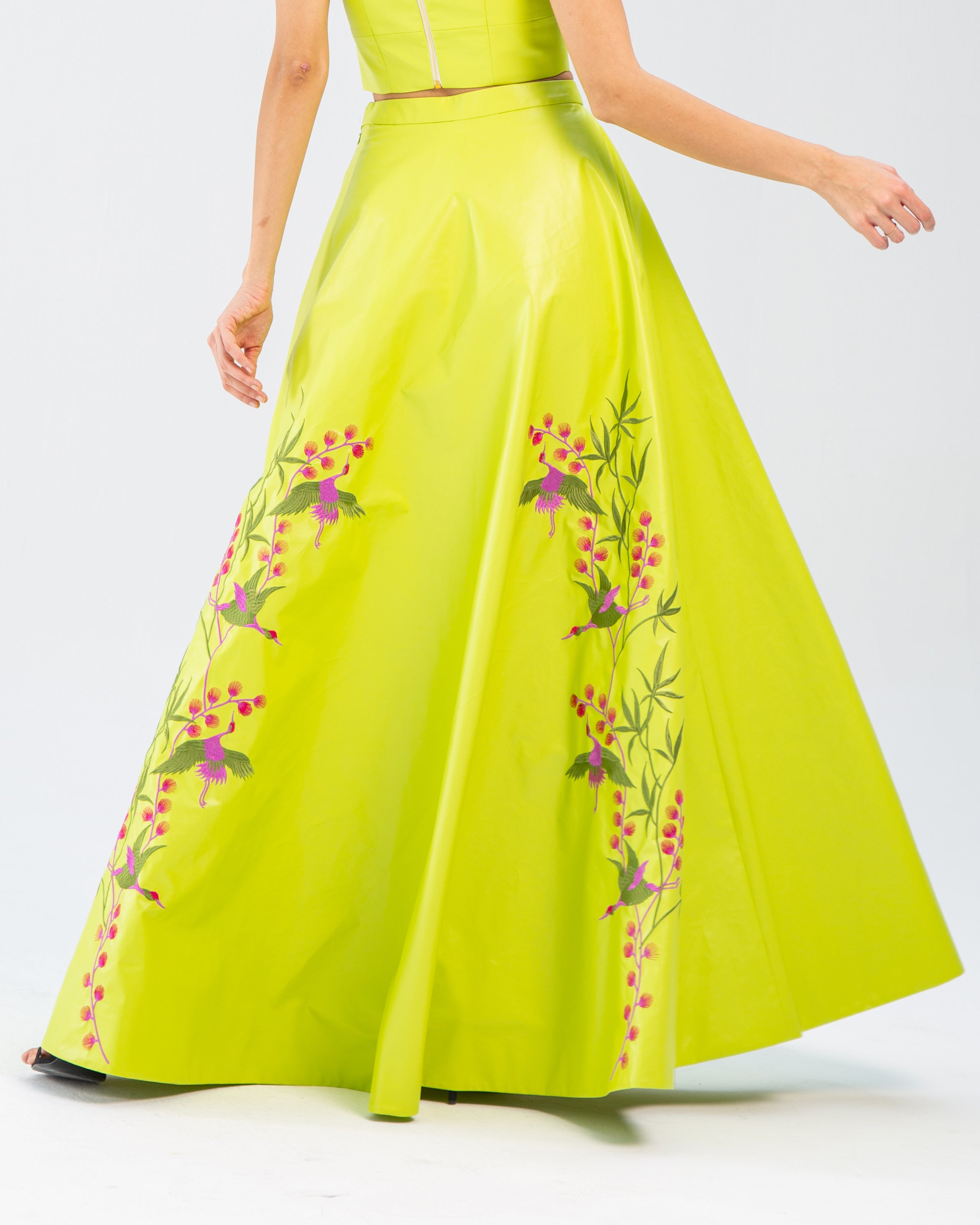 Faux Leather Embroidered Maxi Skirt