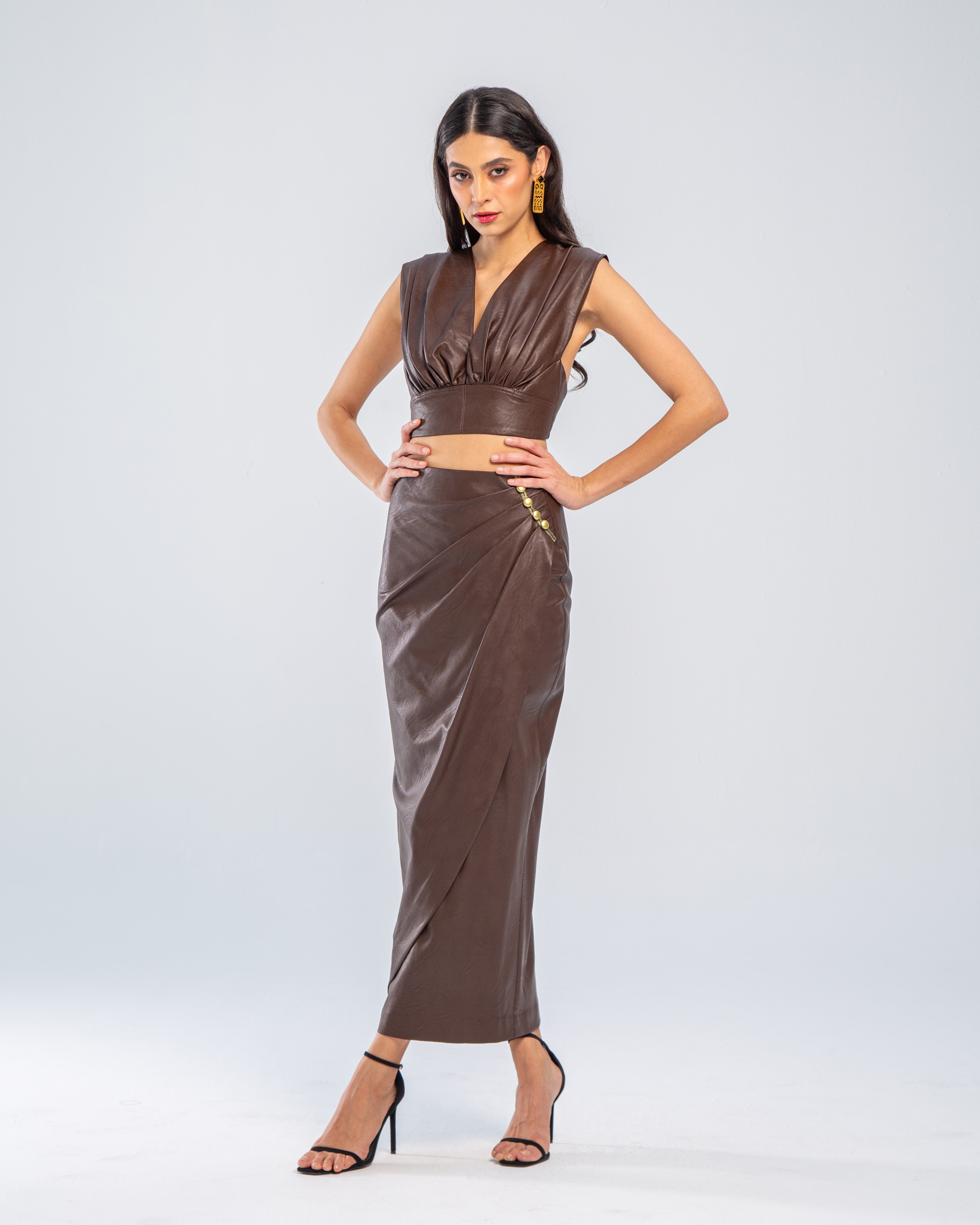 Faux Leather Plunge Crop Top