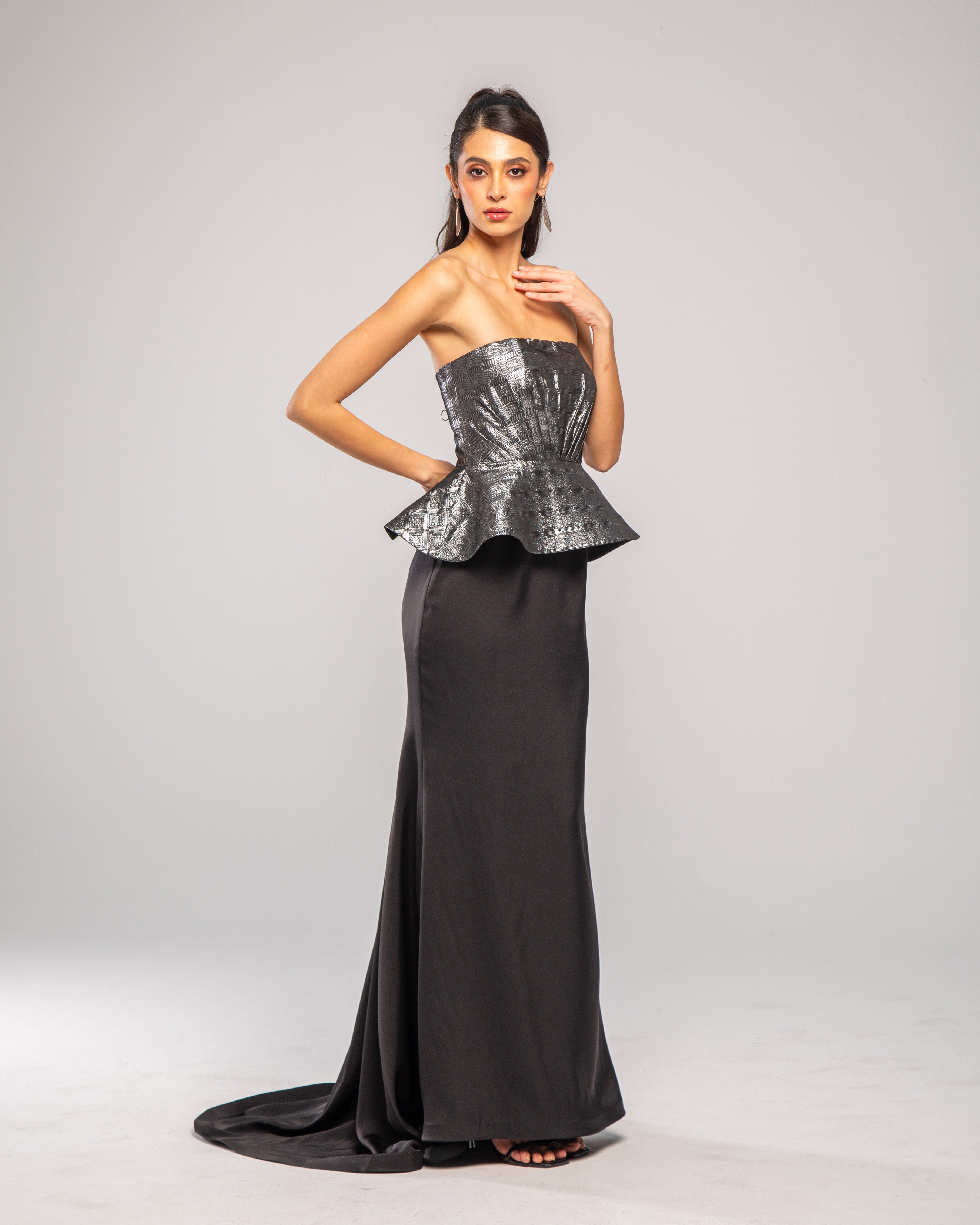 Metallic Sweetheart Peplum Gown