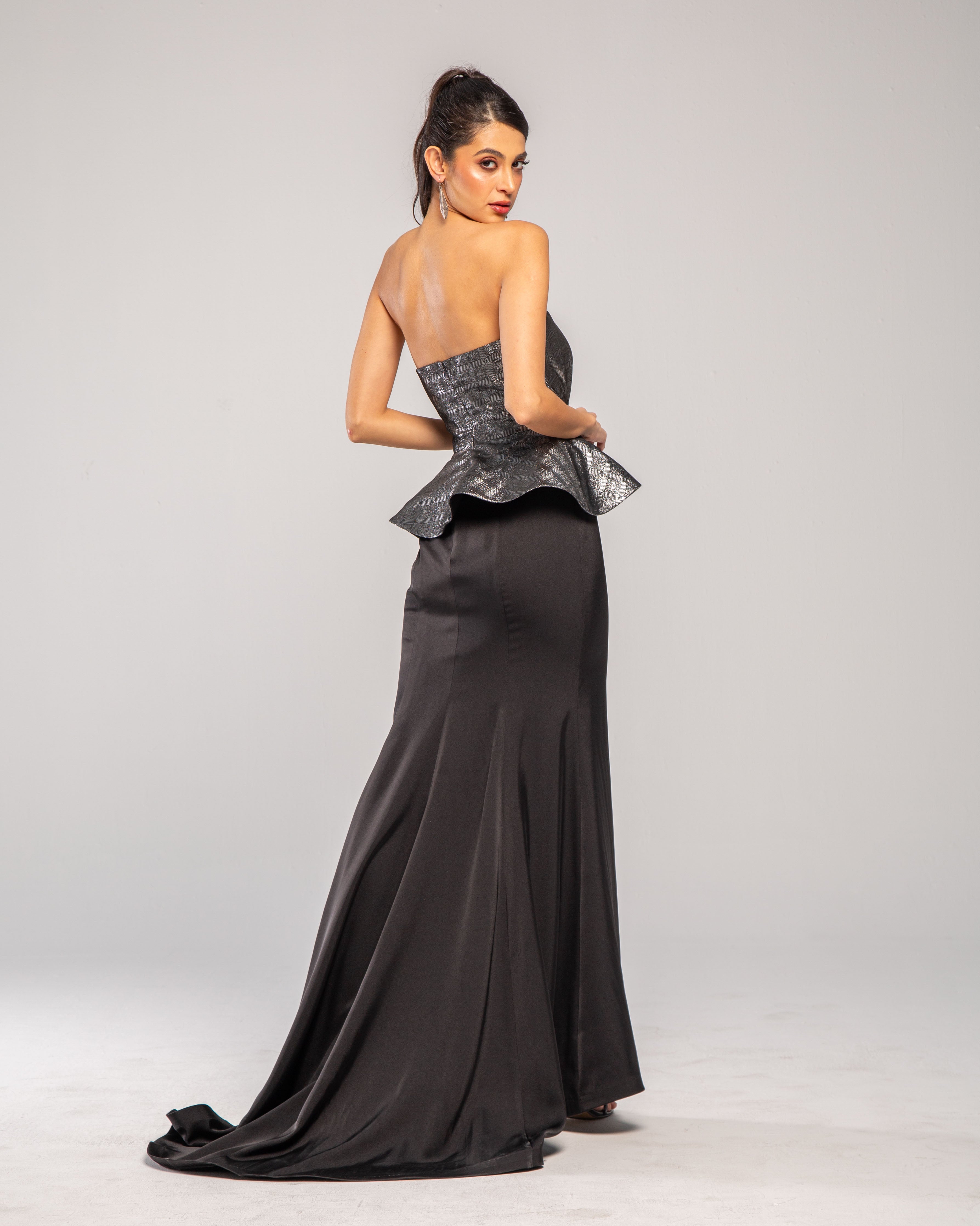 Metallic Sweetheart Peplum Gown