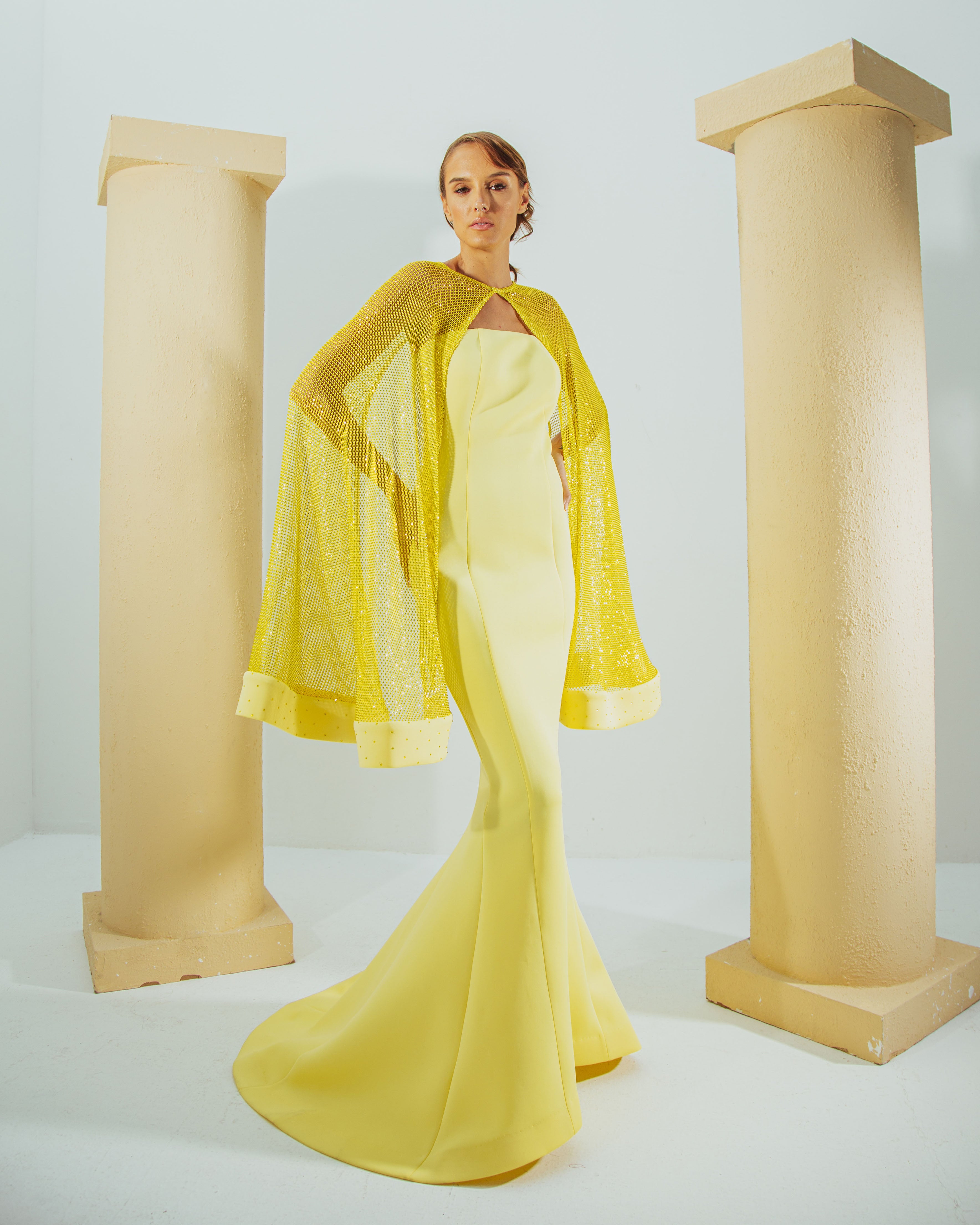 Salma Crystal Embellished Cape Gown