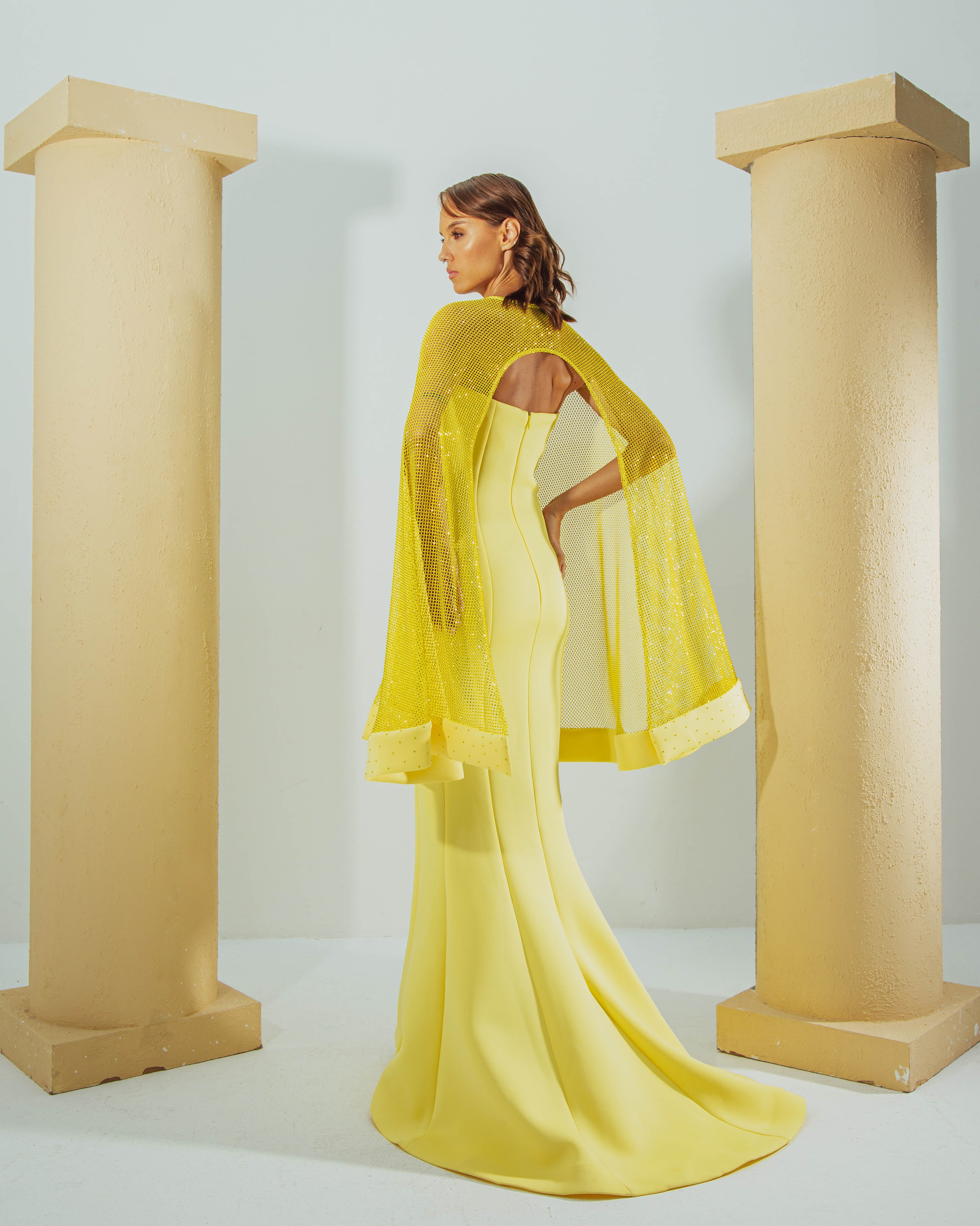 Salma Crystal Embellished Cape Gown