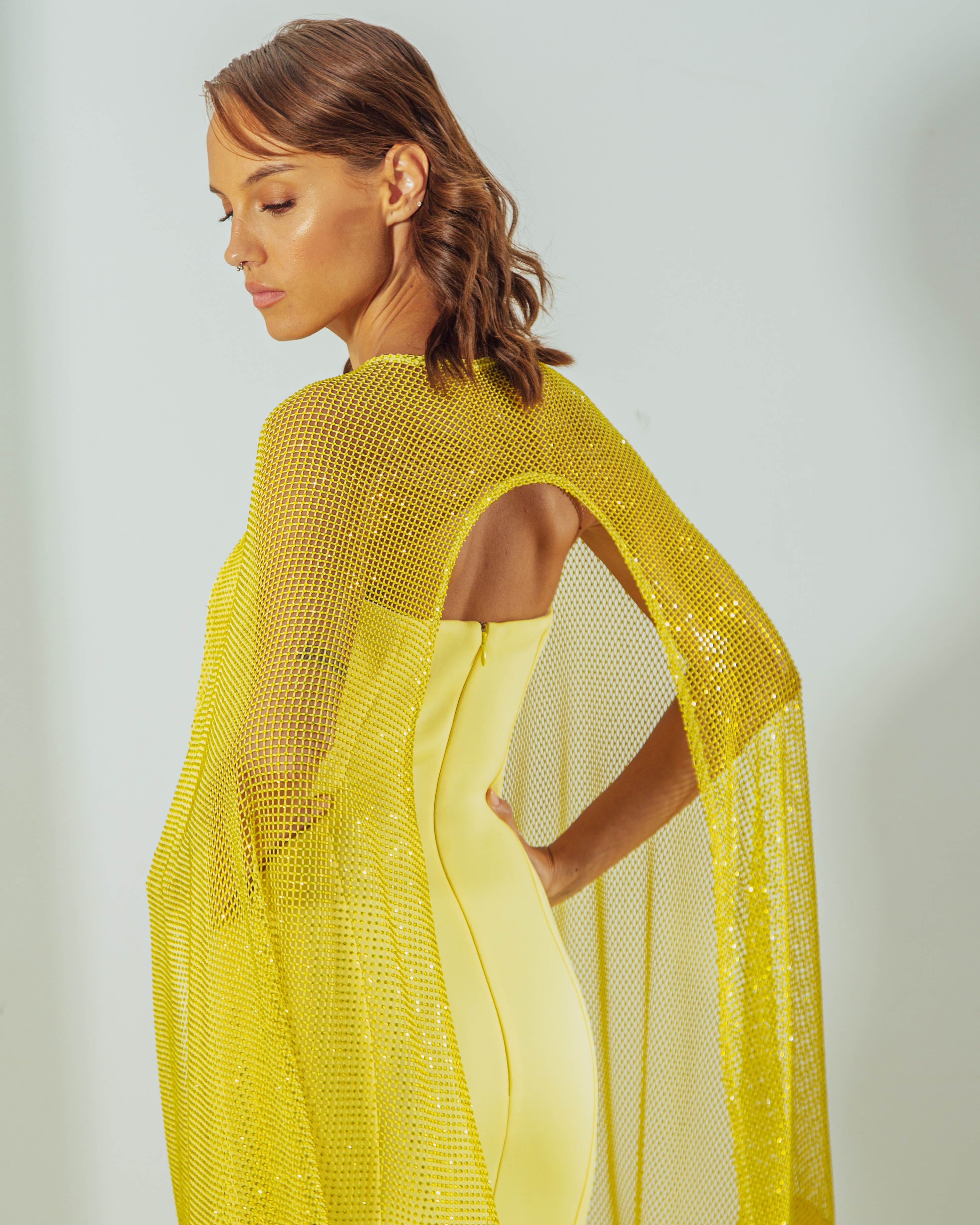 Salma Crystal Embellished Cape Gown