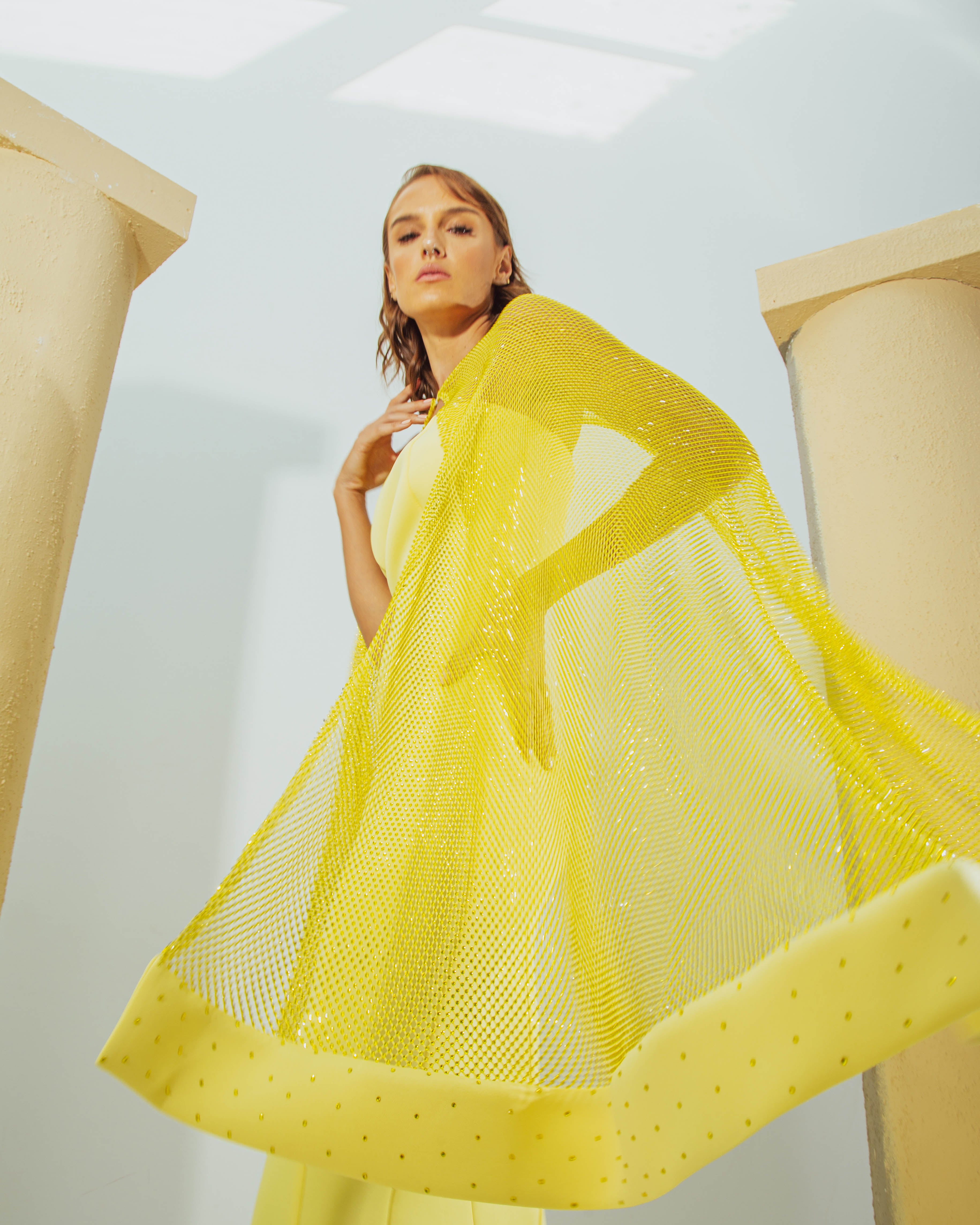 Salma Crystal Embellished Cape Gown