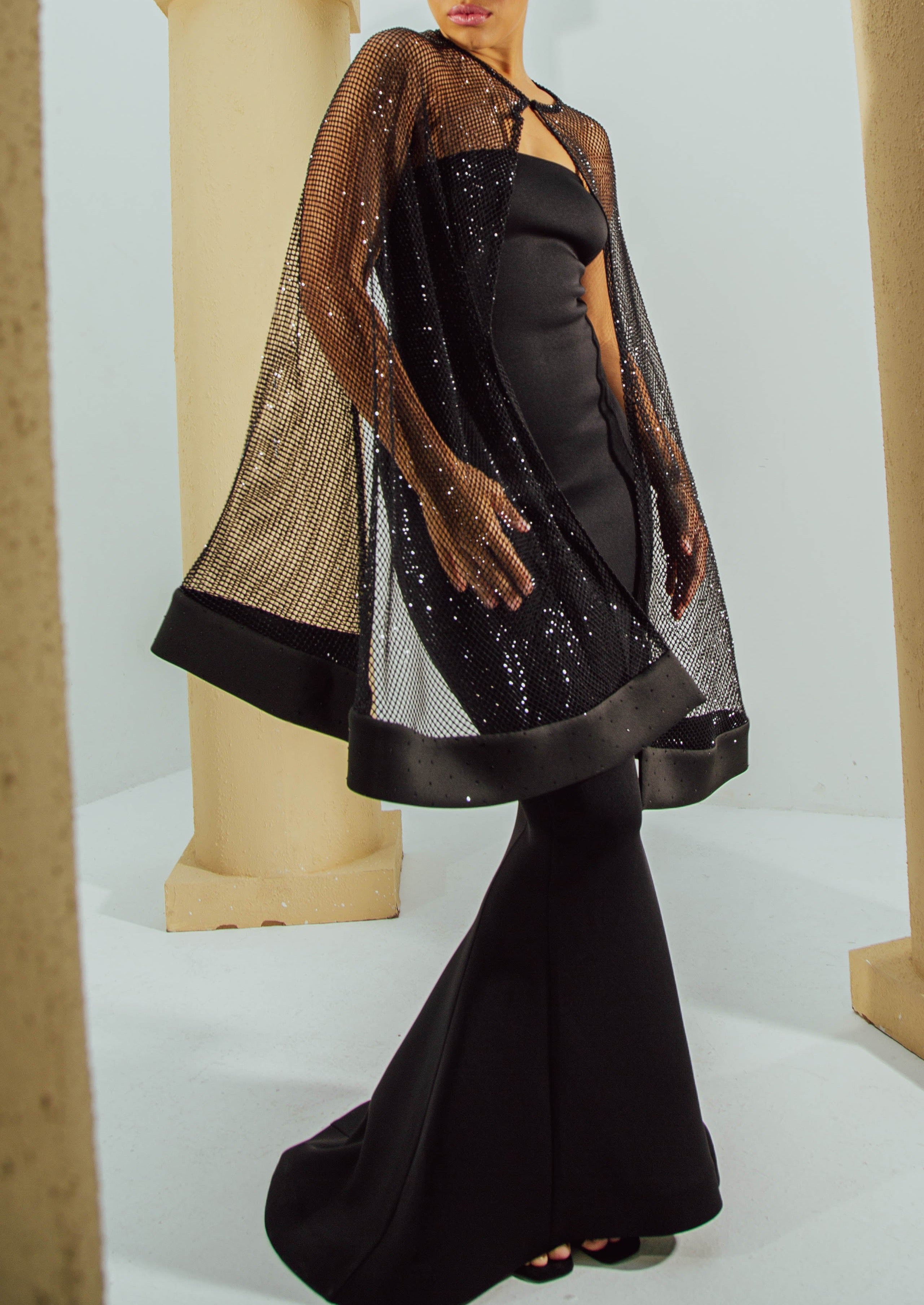 Salma Crystal Embellished Cape Gown