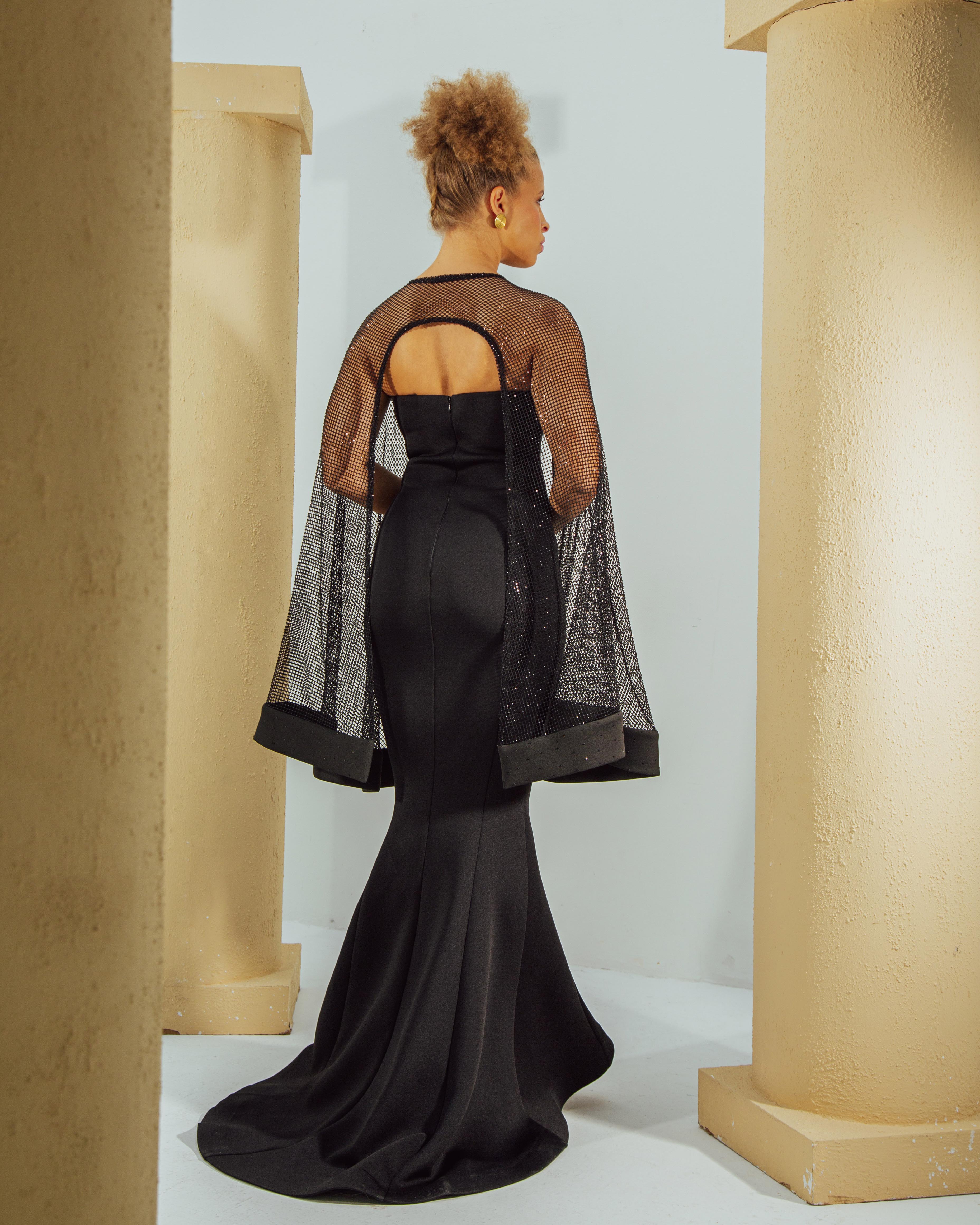 Salma Crystal Embellished Cape Gown