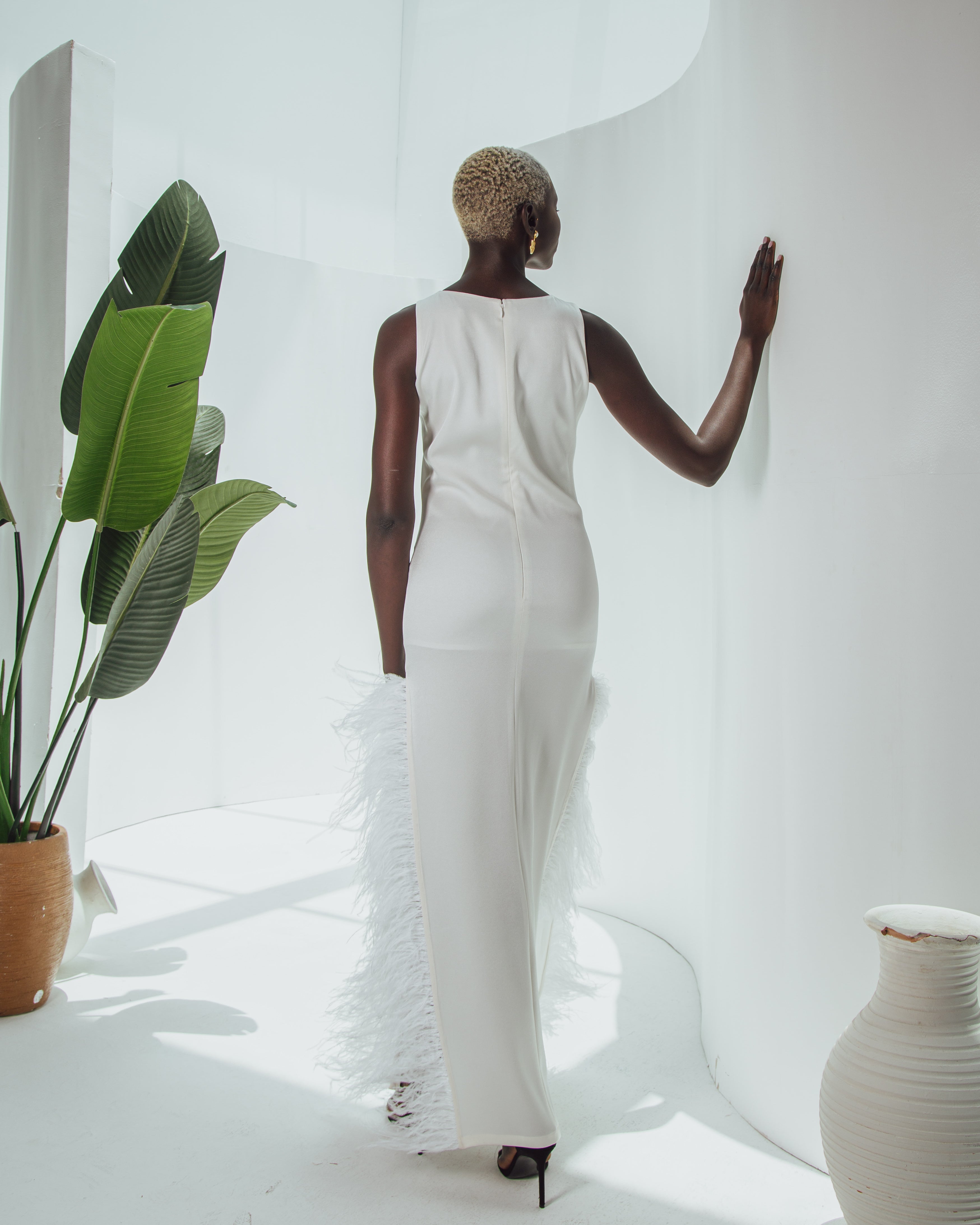 Feather-trim Jewel Dress