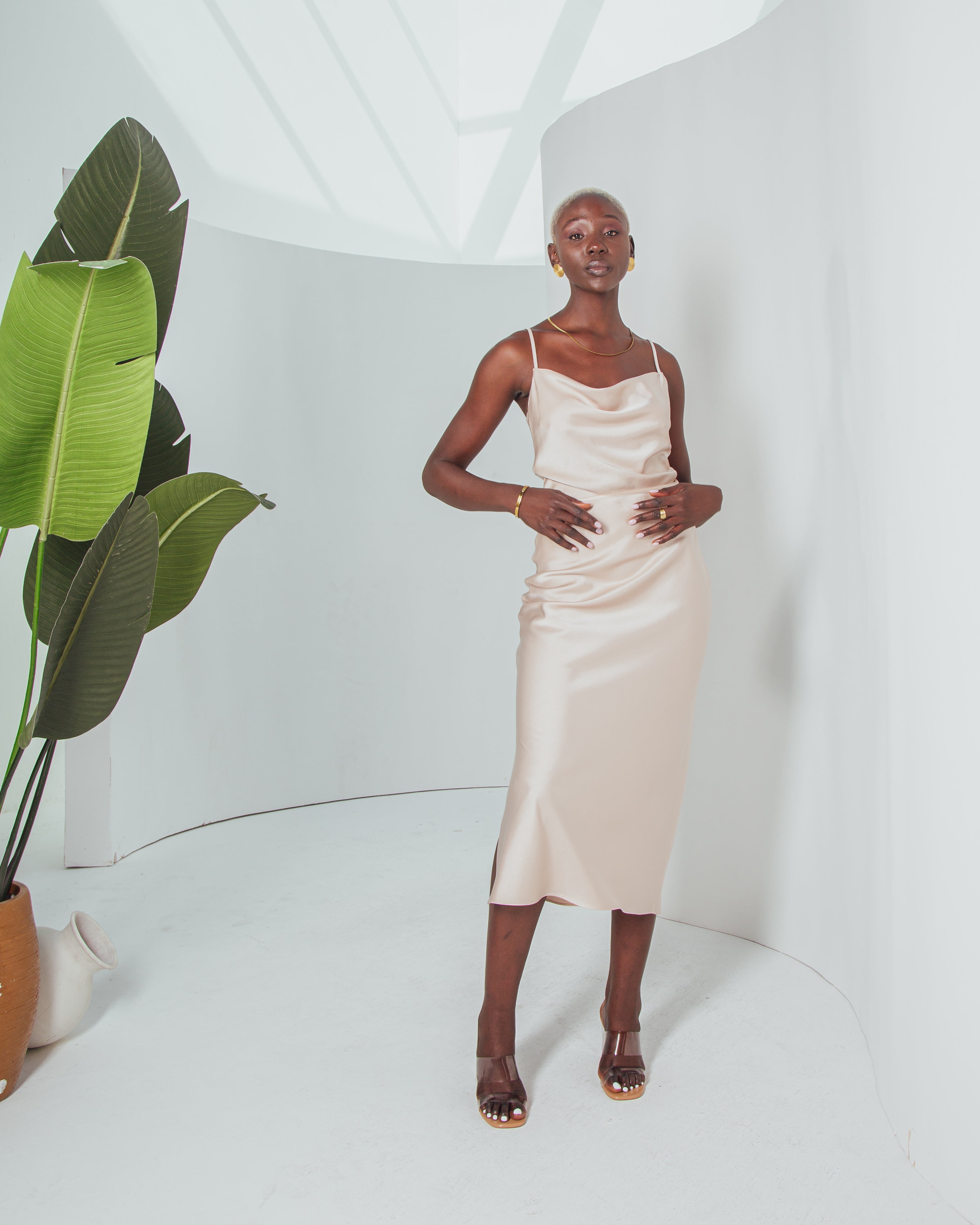 Essentials - Satin Cowl-Neck Top