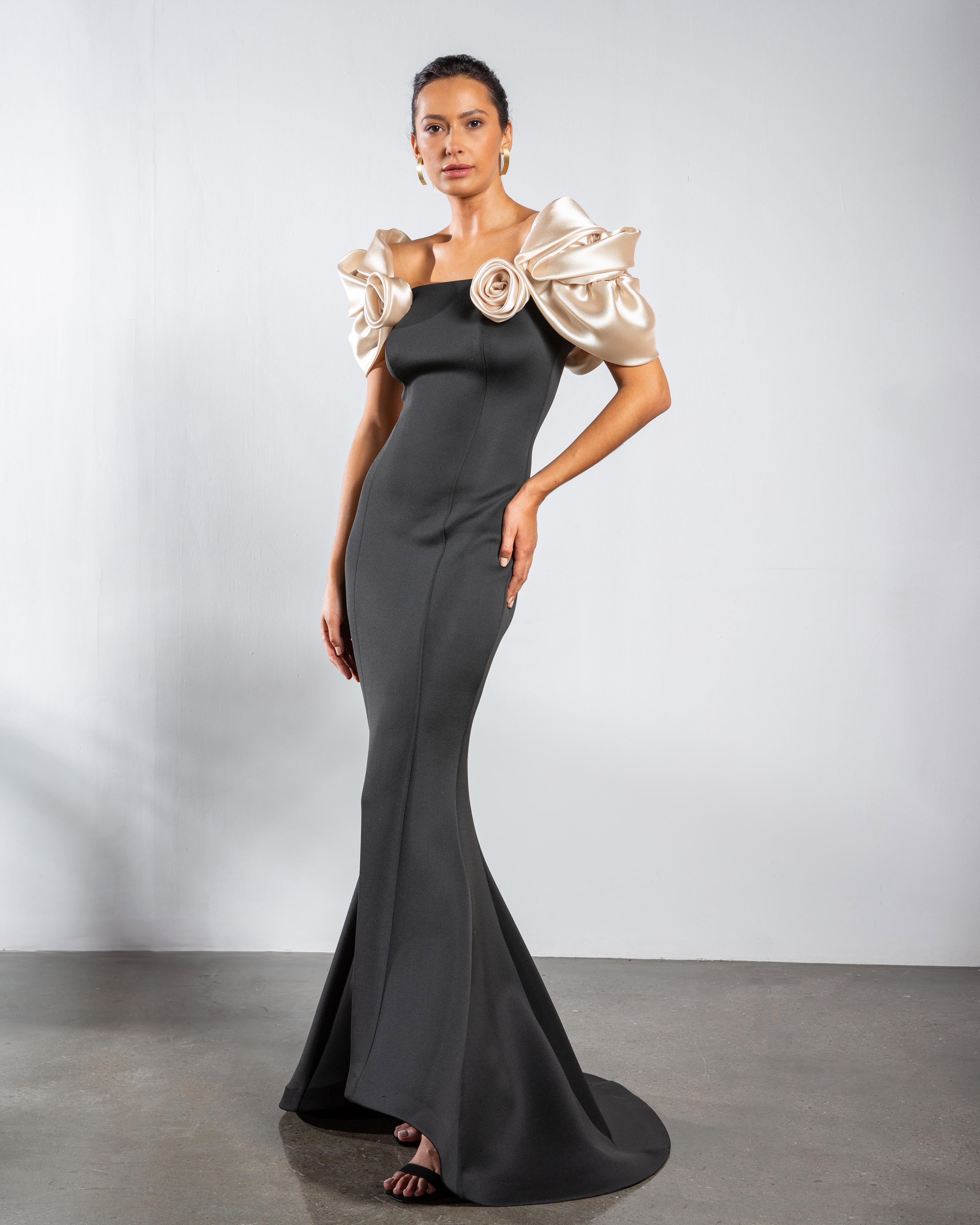 Rose Sleeve Panel Maxi Dress - Black