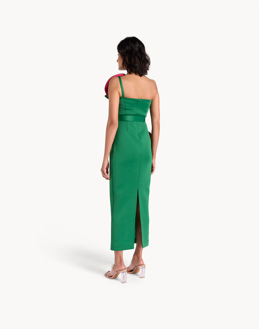 Floral Appliqué Pencil Belted Midi Dress