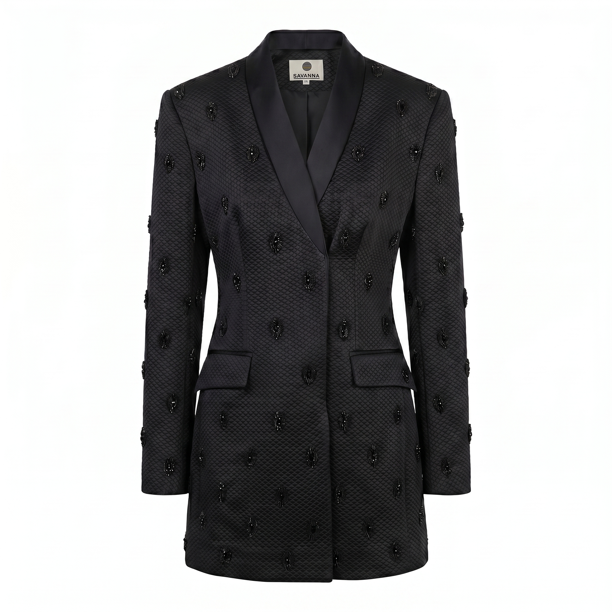Bead Embellished Tuxedo Mini Dress