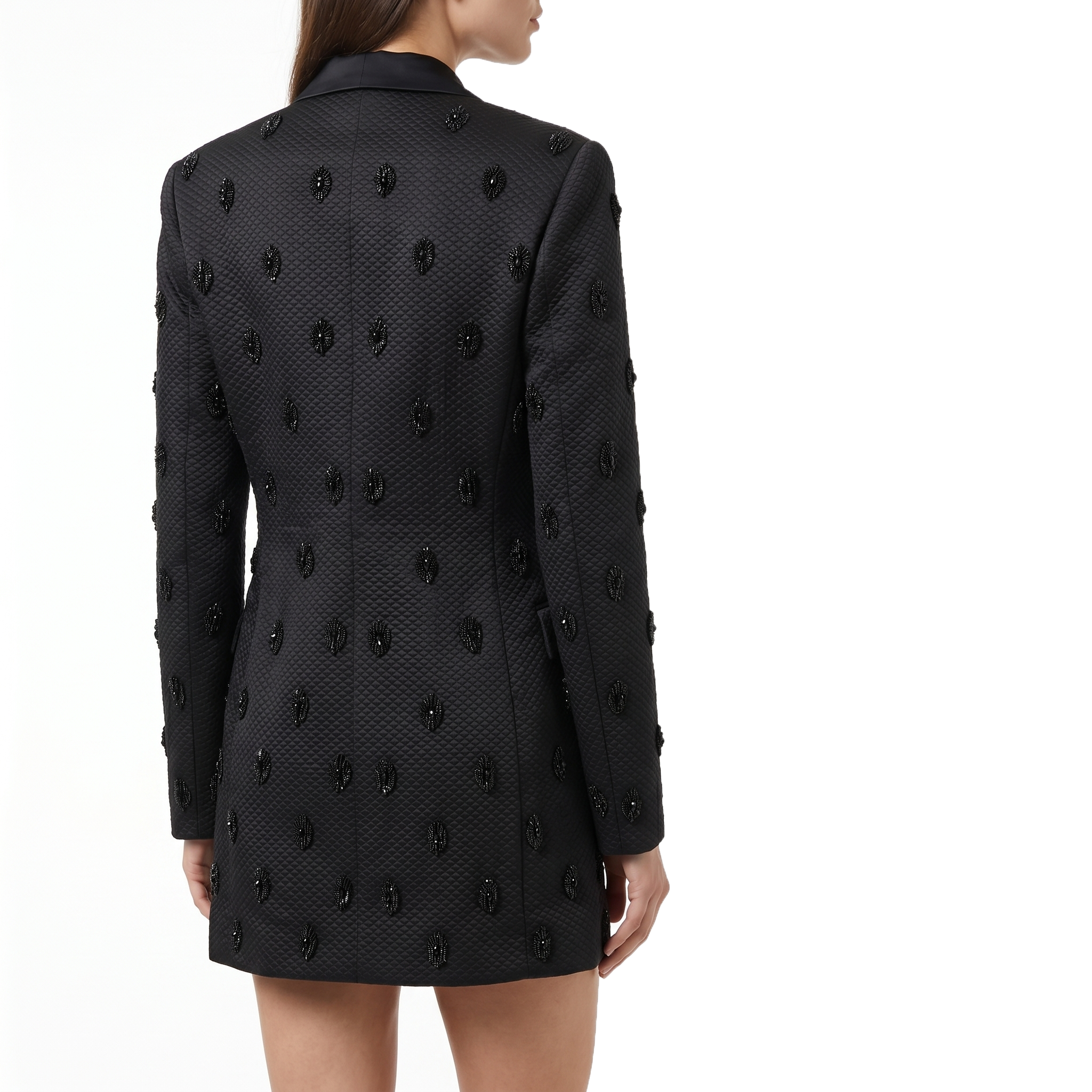 Bead Embellished Tuxedo Mini Dress
