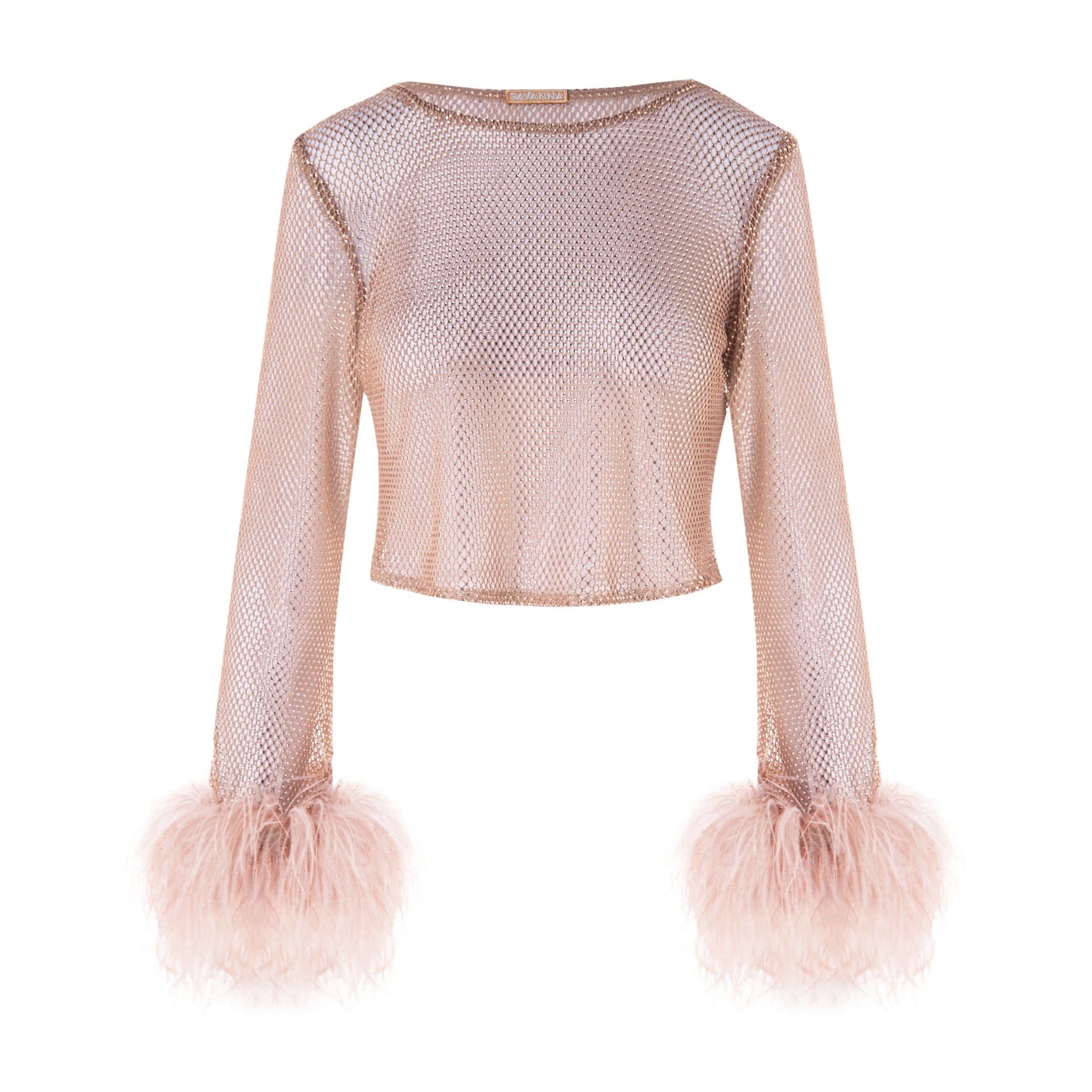 Feather-trim Crystal Embellished Crop Top