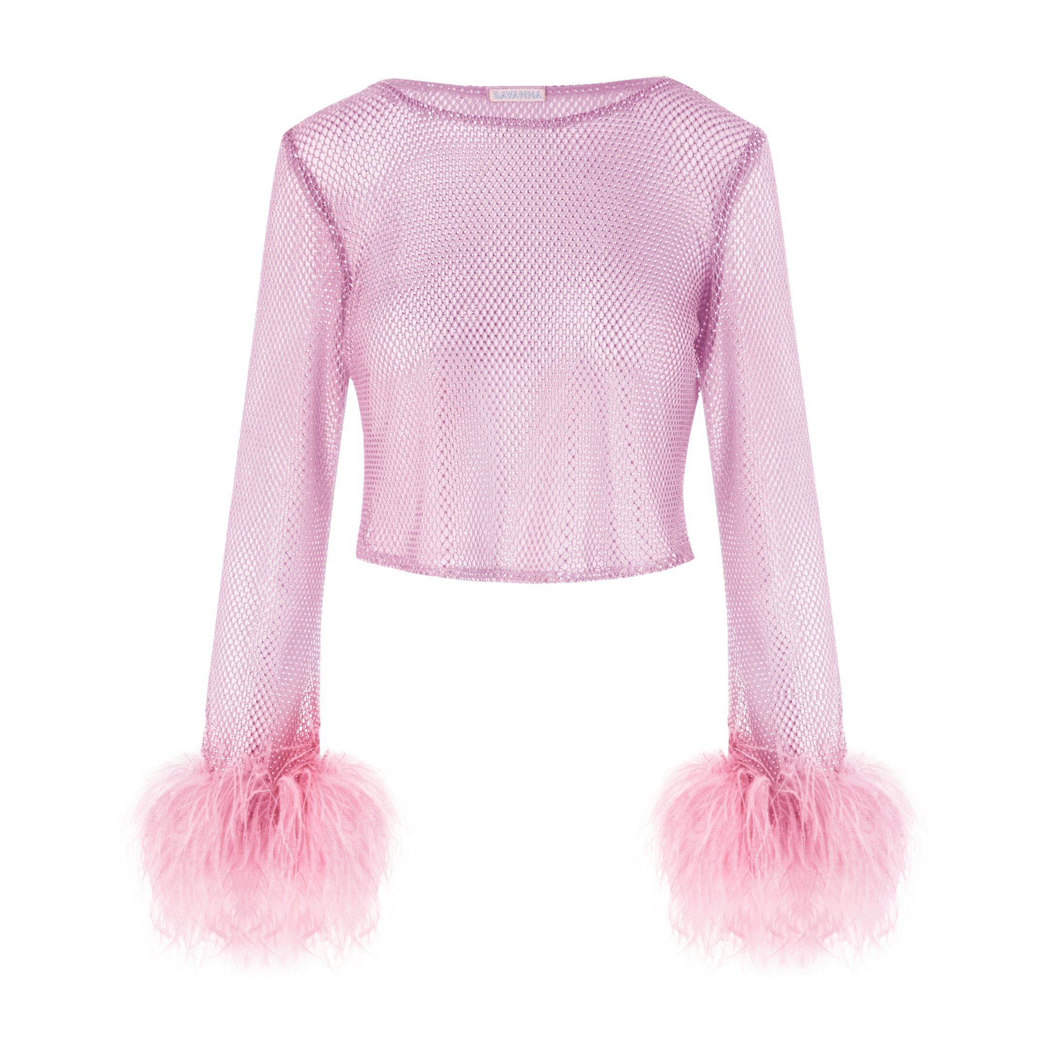 Feather-trim Crystal Embellished Crop Top