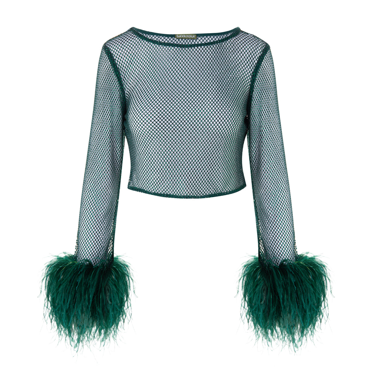 Feather-trimmed Crystal Embellished Crop Top
