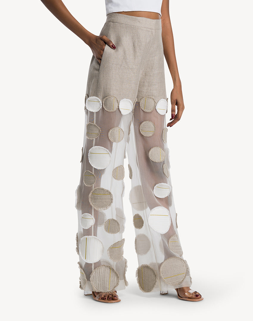 Sofia Silk Hemp Logo Appliqué Pants