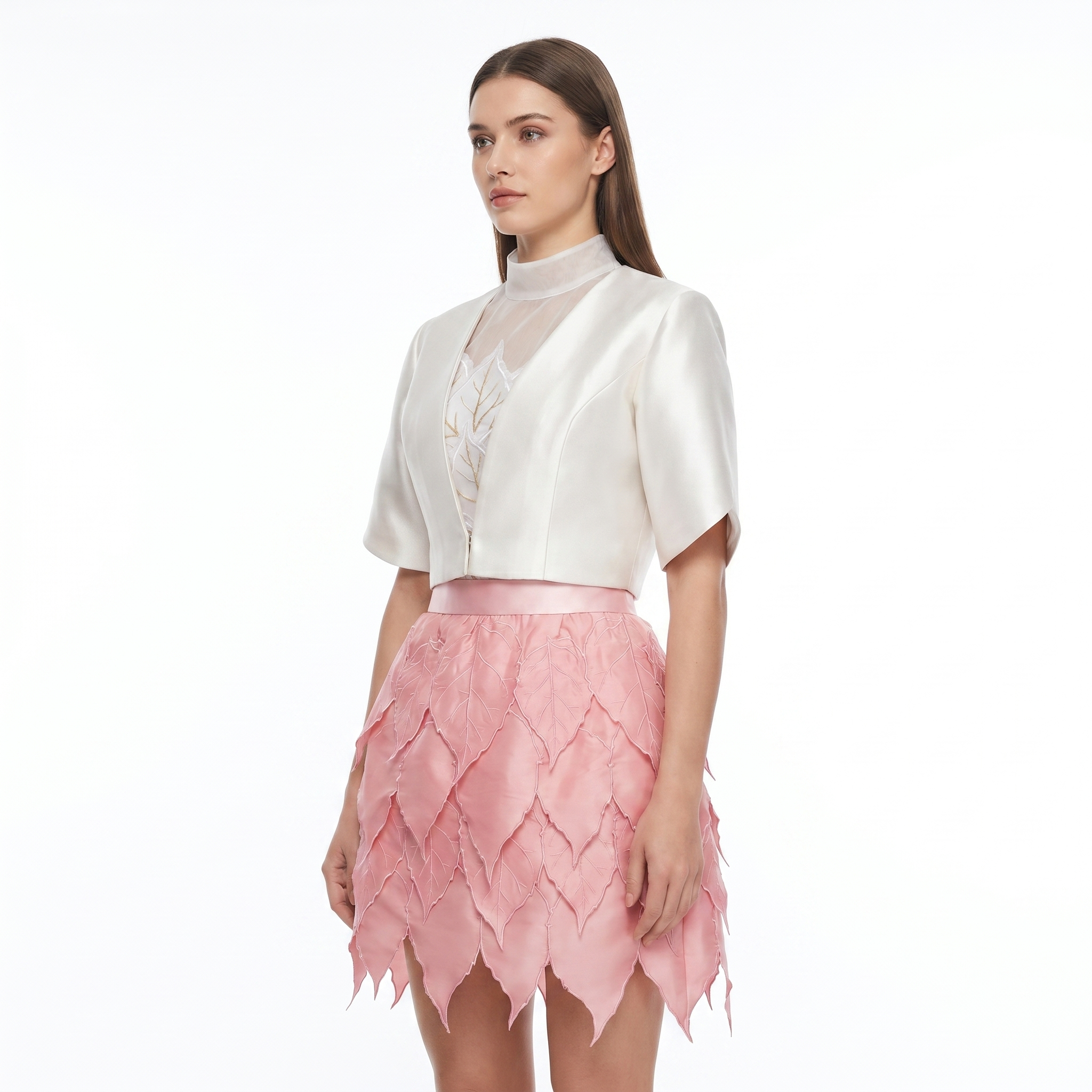 Layered Leaf Appliqué Mini Skirt