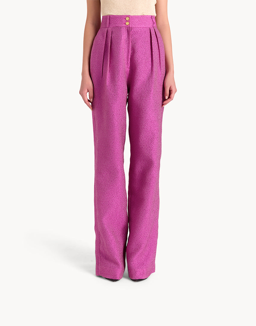 Silk Brocade High Waisted Trousers