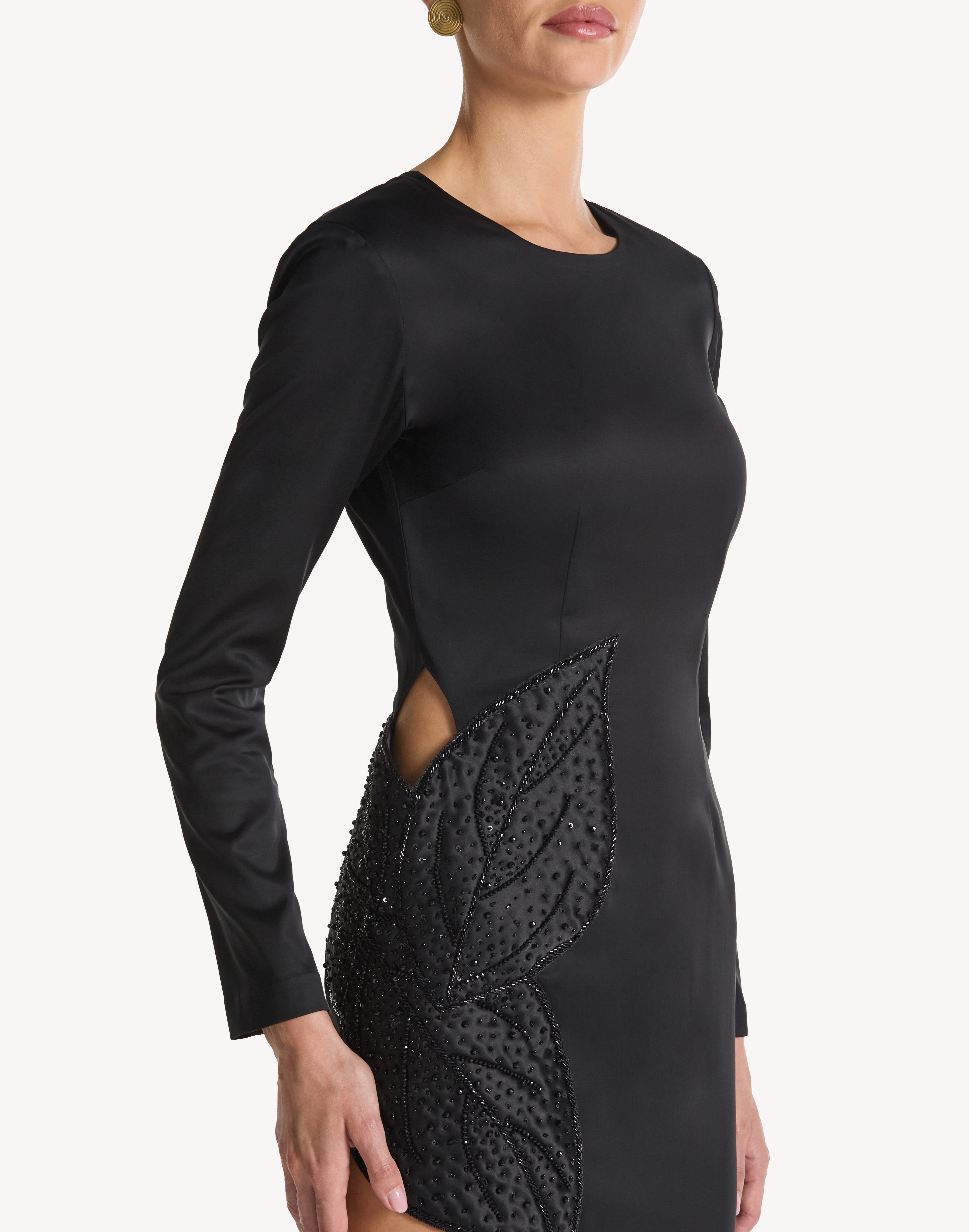 Elegance Leaf Appliqué High Leg Dress