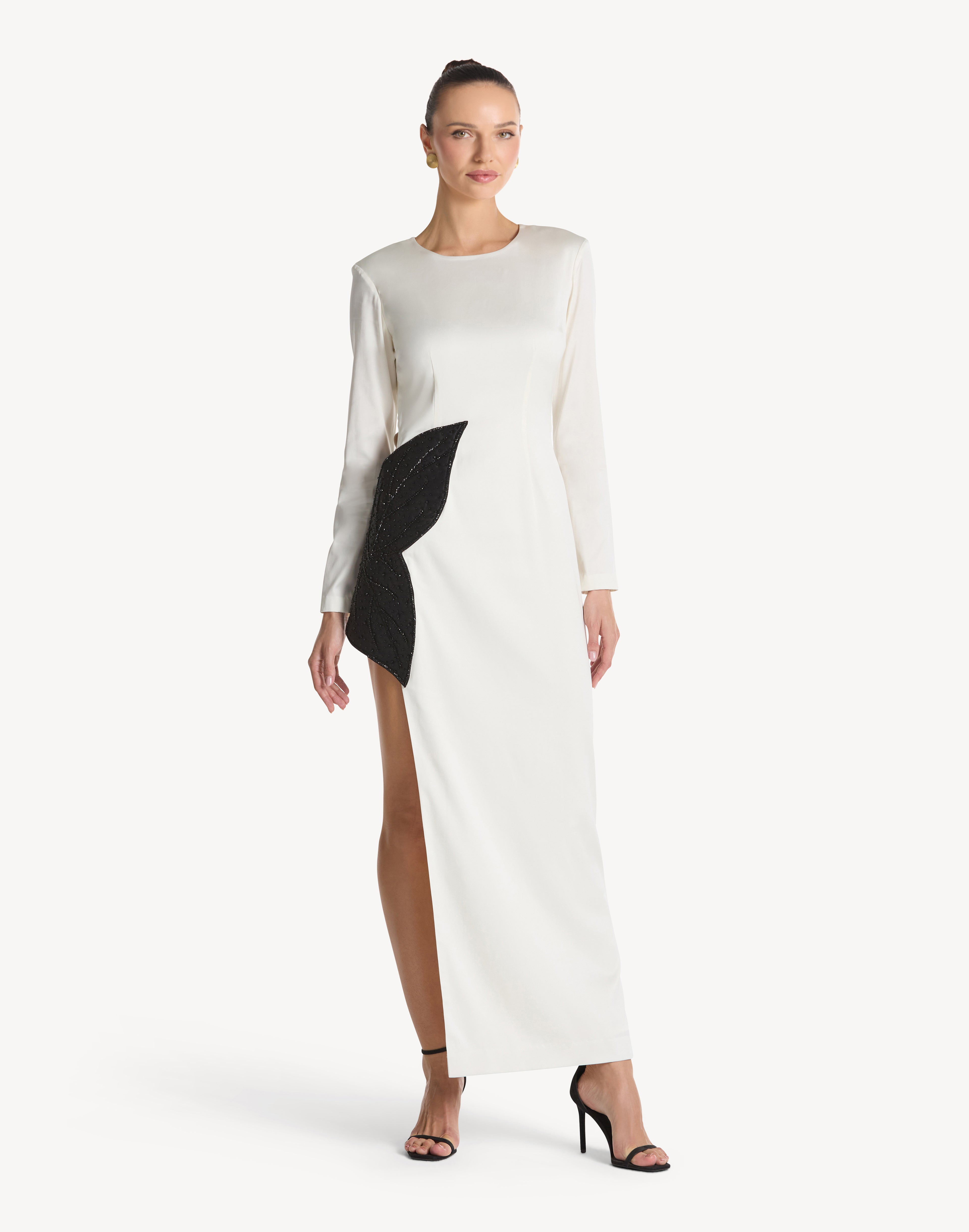 Elegance Leaf Appliqué High Leg Dress